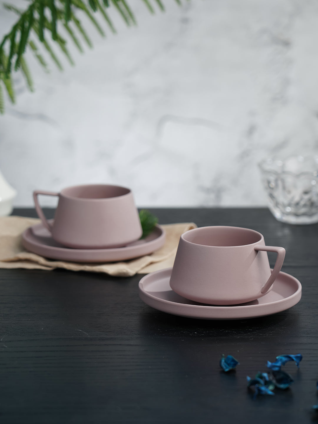 Vogue Elevated Fine Porcelain Cup & Saucer Set of 4 – Elevated Base Design for Tea & Coffee - Vola Global