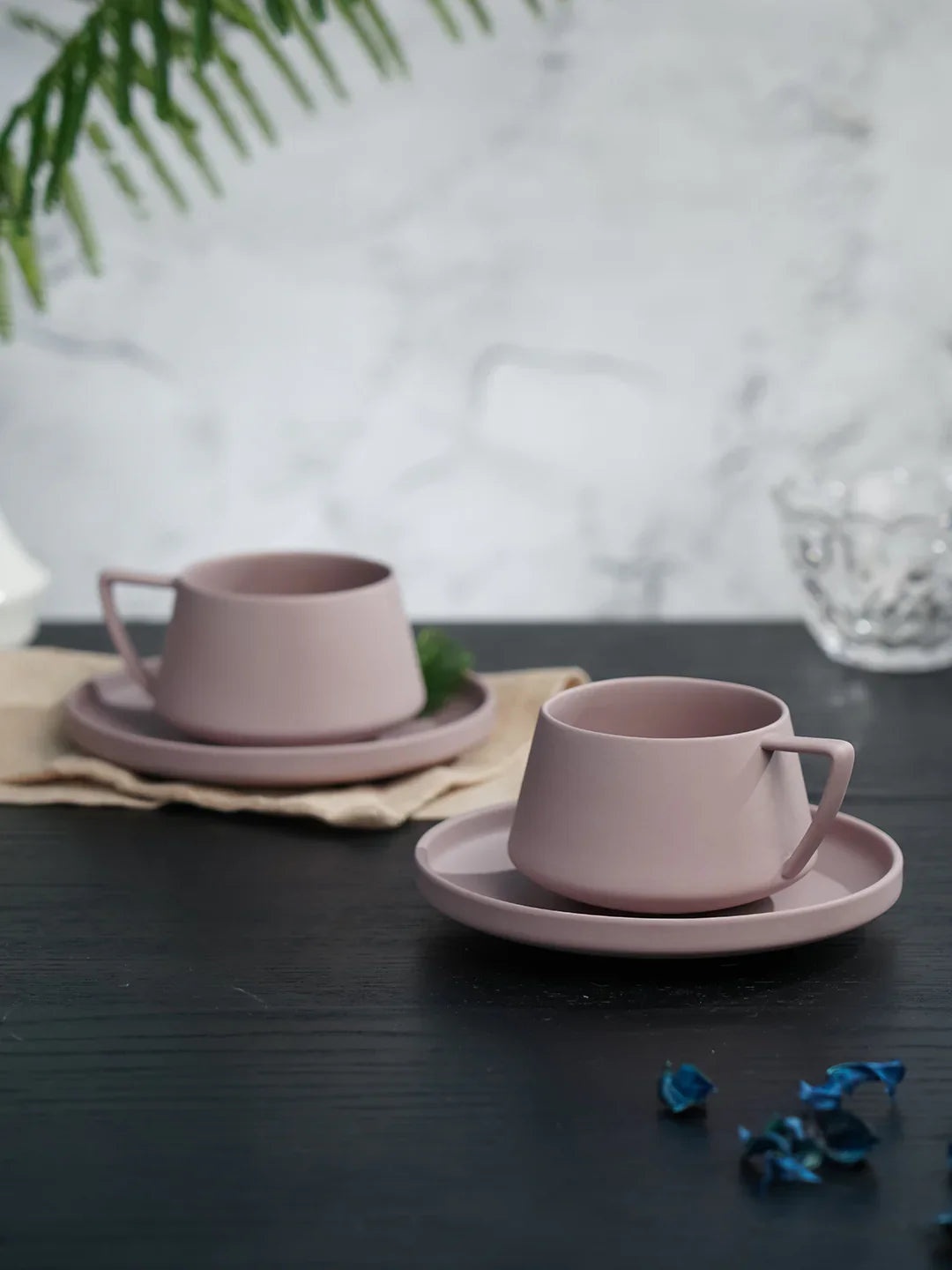 Vogue Elevated Fine Porcelain Cup & Saucer Set of 4 – Elevated Base Design for Tea & Coffee - Vola Global