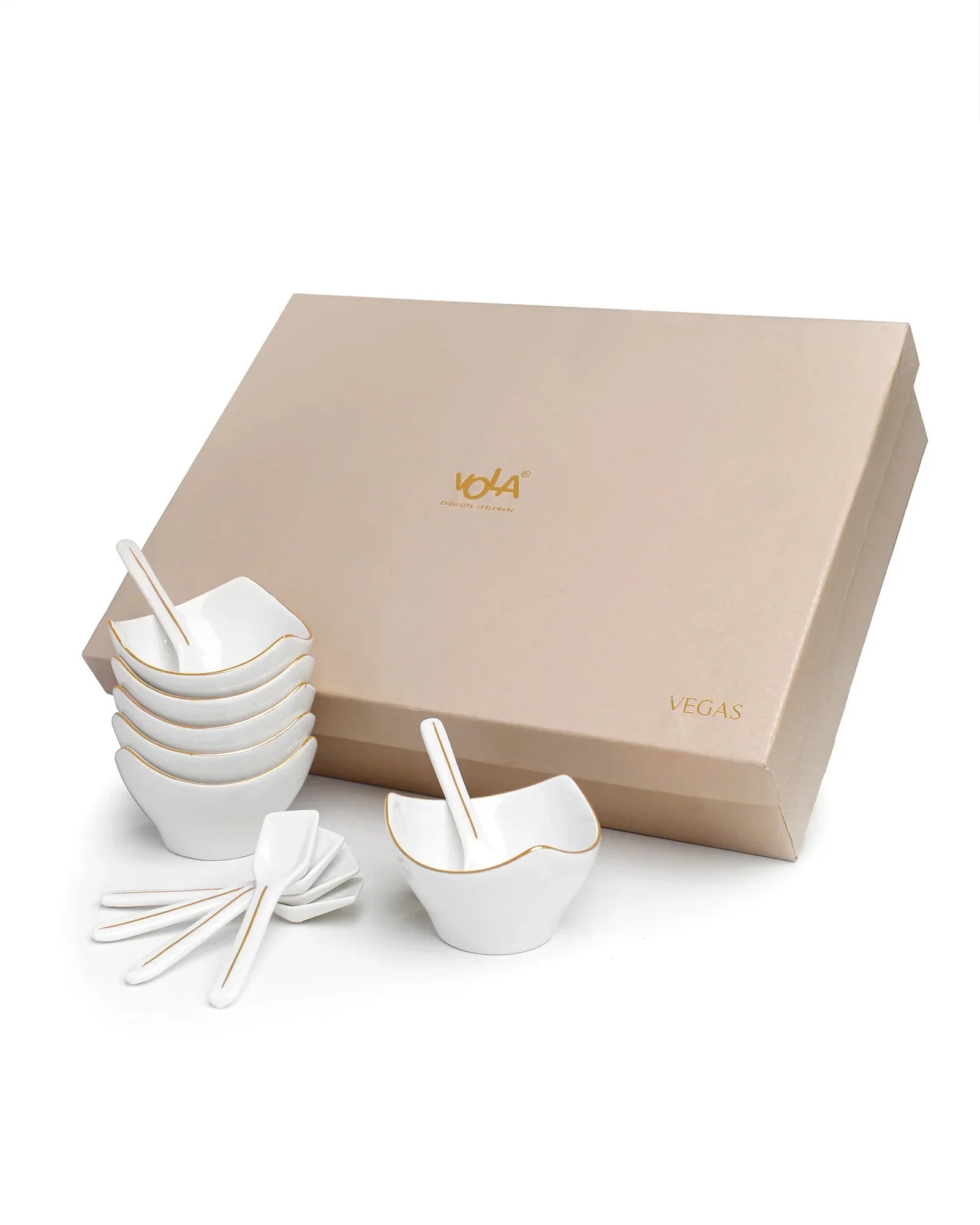 Bloom Vegas White Dessert Plate Set – Premium Glossy Fine Porcelain Serveware (Set of 6) - Vola Global