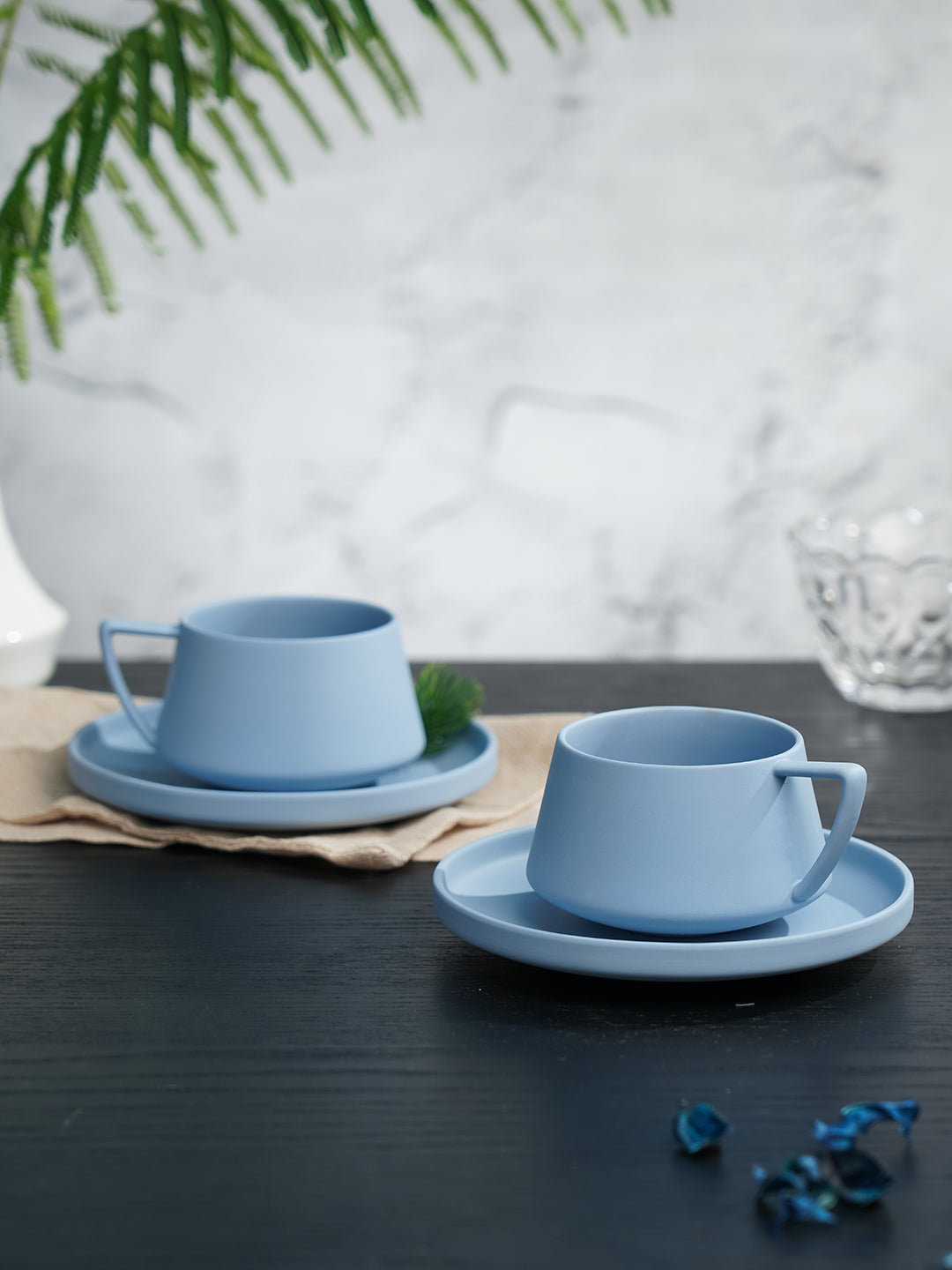 Vogue Elevated Fine Porcelain Cup & Saucer Set of 4 – Elevated Base Design for Tea & Coffee - Vola Global