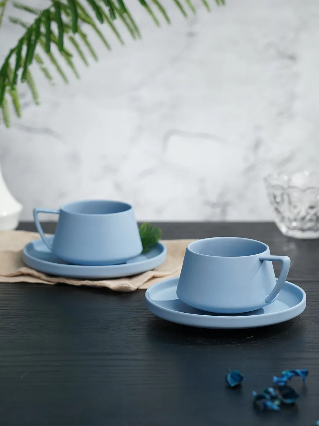 Vogue Elevated Fine Porcelain Cup & Saucer Set of 4 – Elevated Base Design for Tea & Coffee - Vola Global