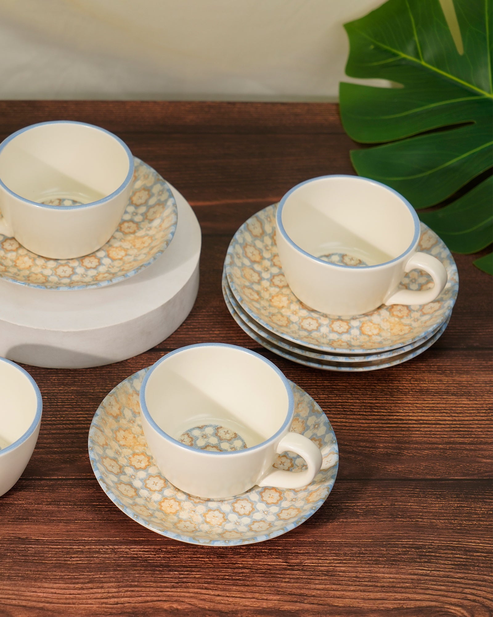 Pixel Collection Cookie Delight Brew Set – 12 Pc Porcelain Tea Cup & Saucer Set (200ml) | Elegant Tea Time Collection || SVARA
