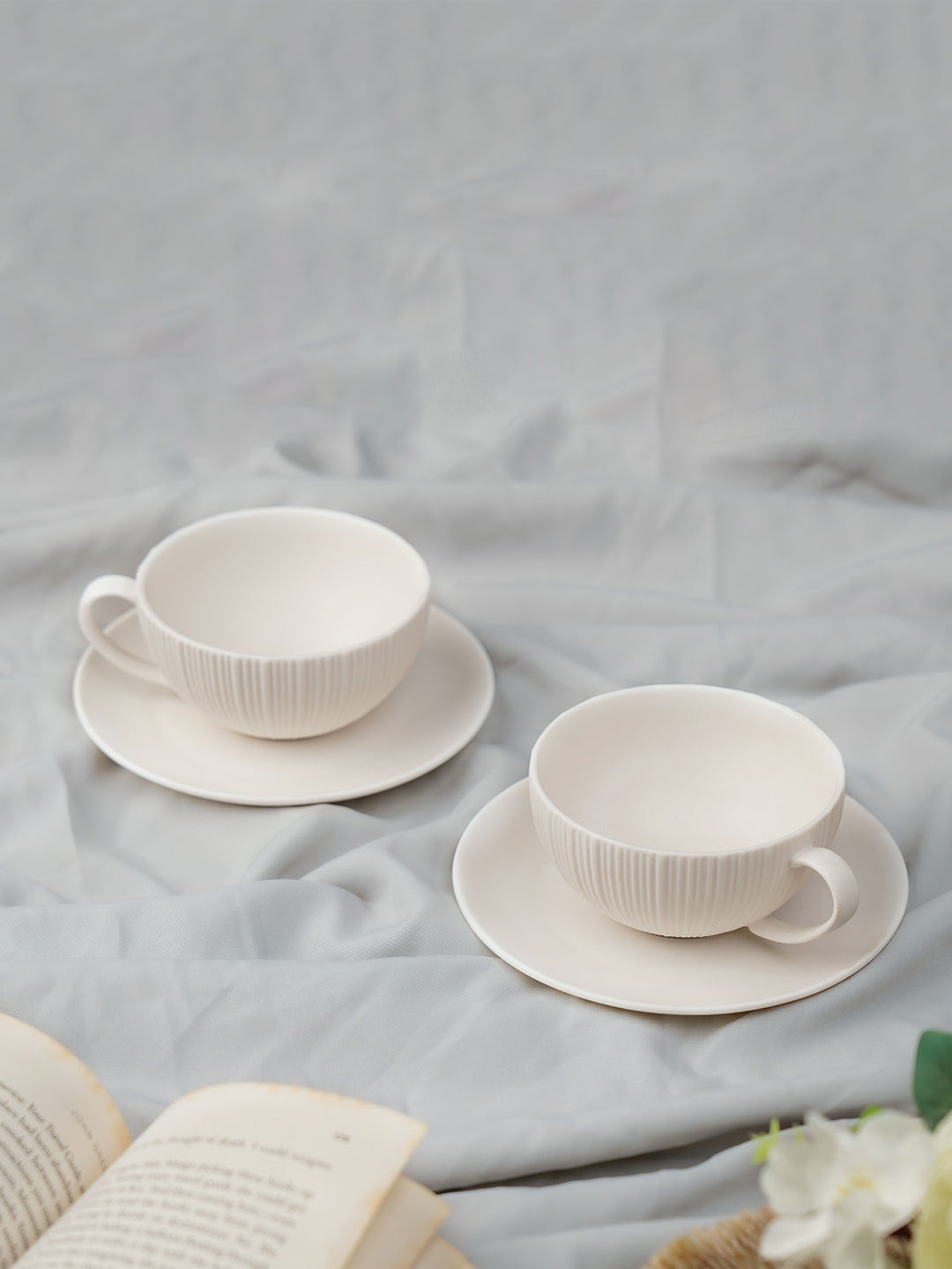 Vogue Coupe Fine Porcelain Cup & Saucer Set of 4 – Sleek Contemporary Design for Tea & Coffee - Vola Global