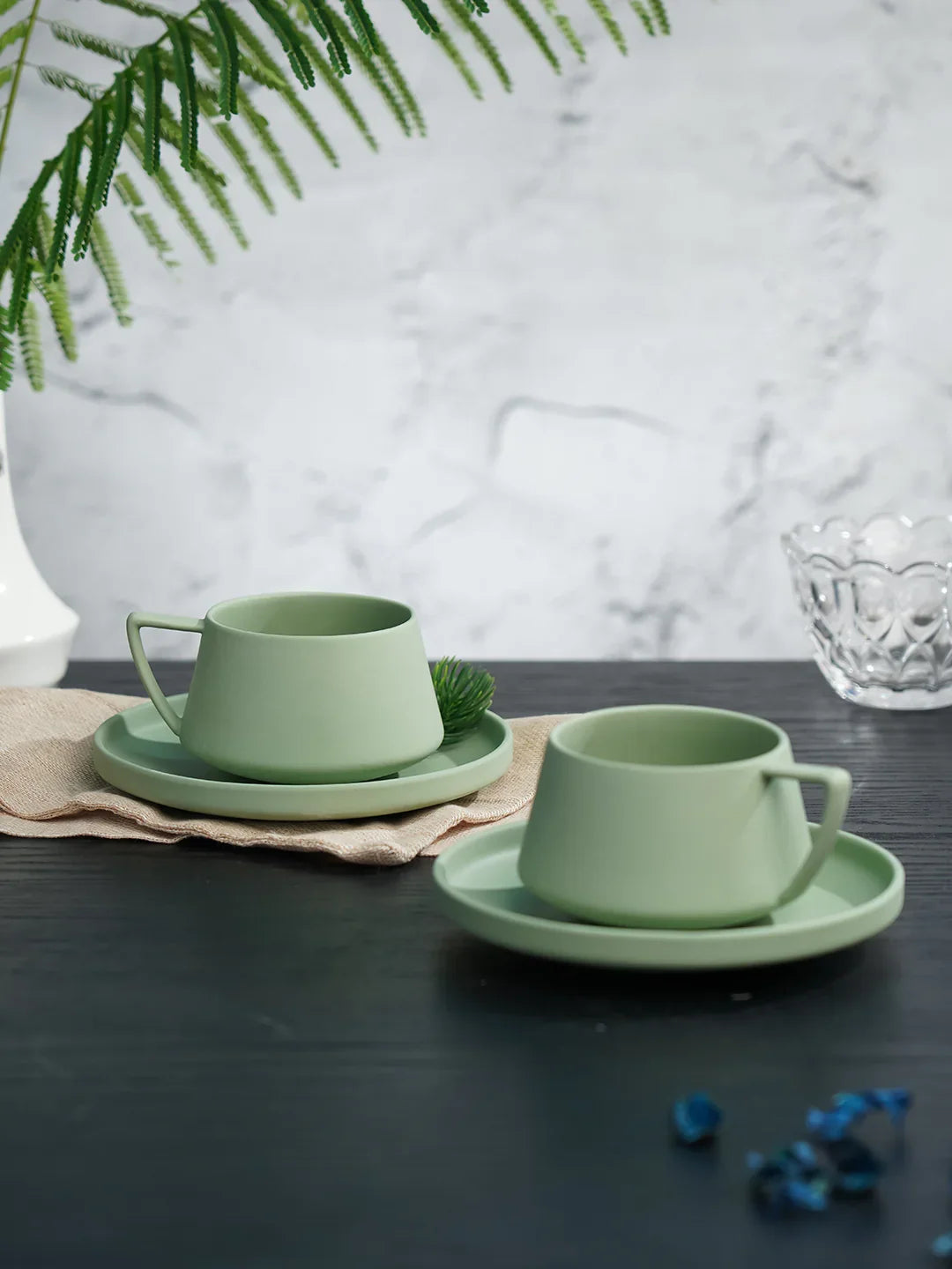 Vogue Elevated Fine Porcelain Cup & Saucer Set of 4 – Elevated Base Design for Tea & Coffee - Vola Global