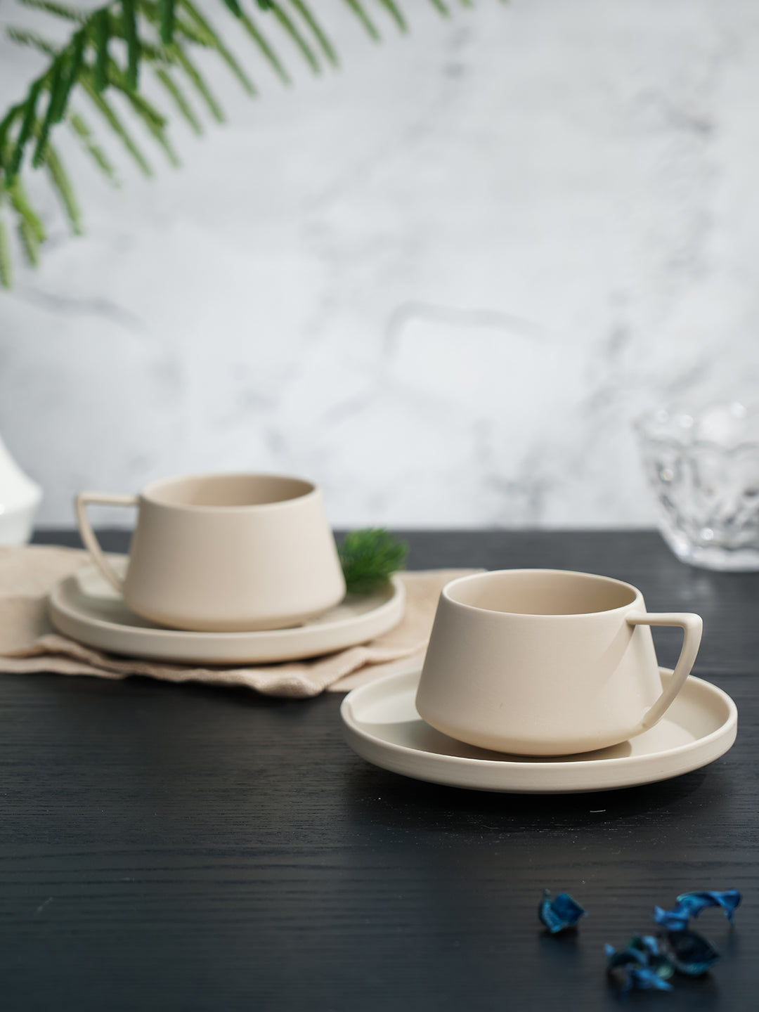 Vogue Elevated Fine Porcelain Cup & Saucer Set of 4 – Elevated Base Design for Tea & Coffee - Vola Global