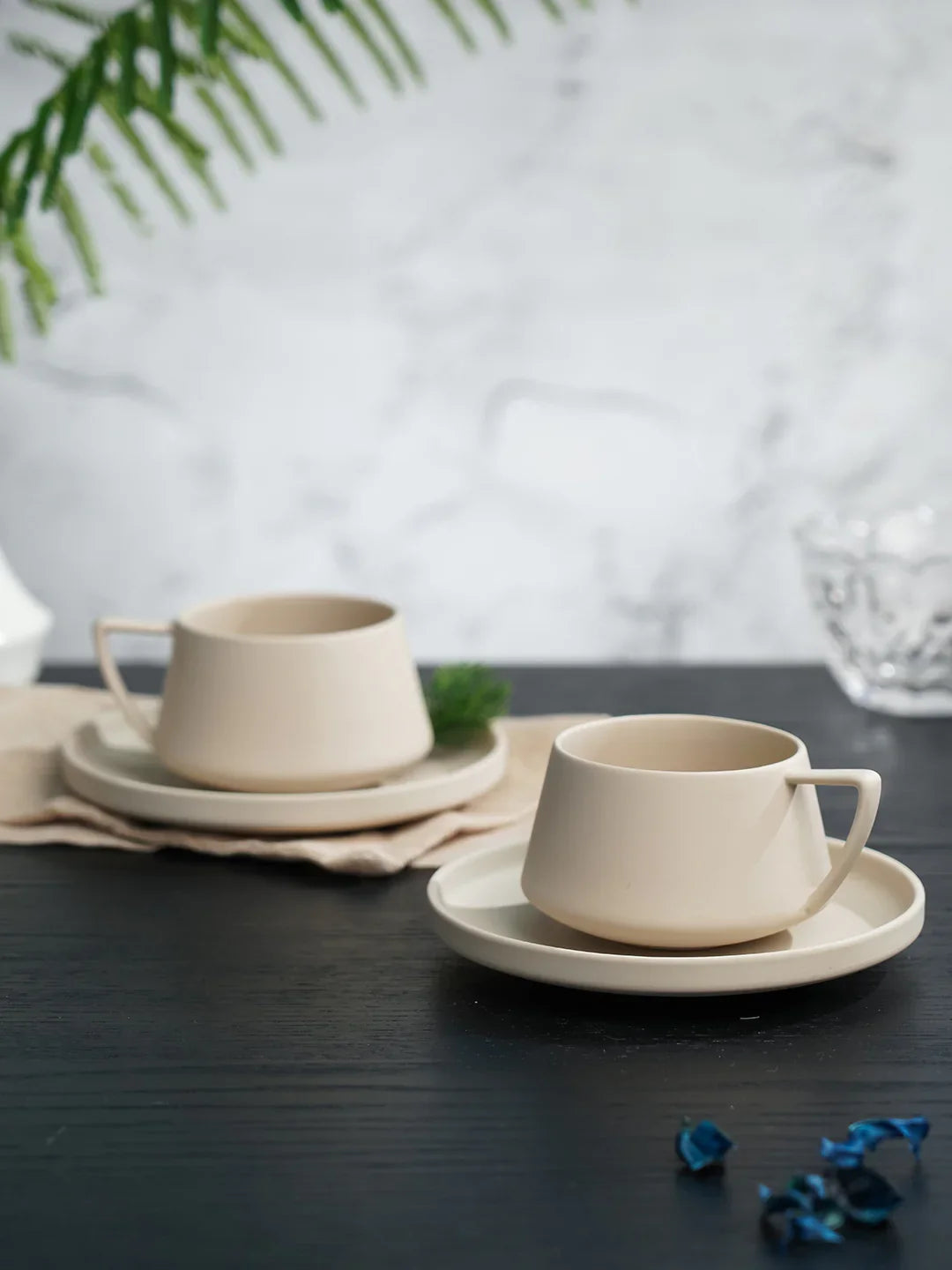 Vogue Elevated Fine Porcelain Cup & Saucer Set of 4 – Elevated Base Design for Tea & Coffee - Vola Global