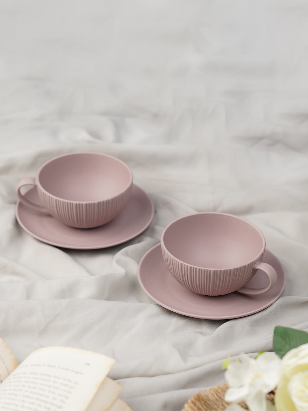 Vogue Coupe Fine Porcelain Cup & Saucer Set of 4 – Sleek Contemporary Design for Tea & Coffee - Vola Global