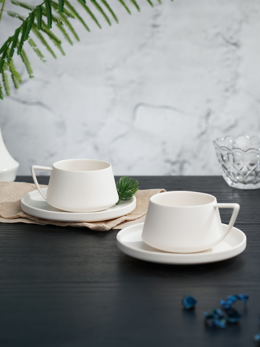 Vogue Elevated Fine Porcelain Cup & Saucer Set of 4 – Elevated Base Design for Tea & Coffee - Vola Global