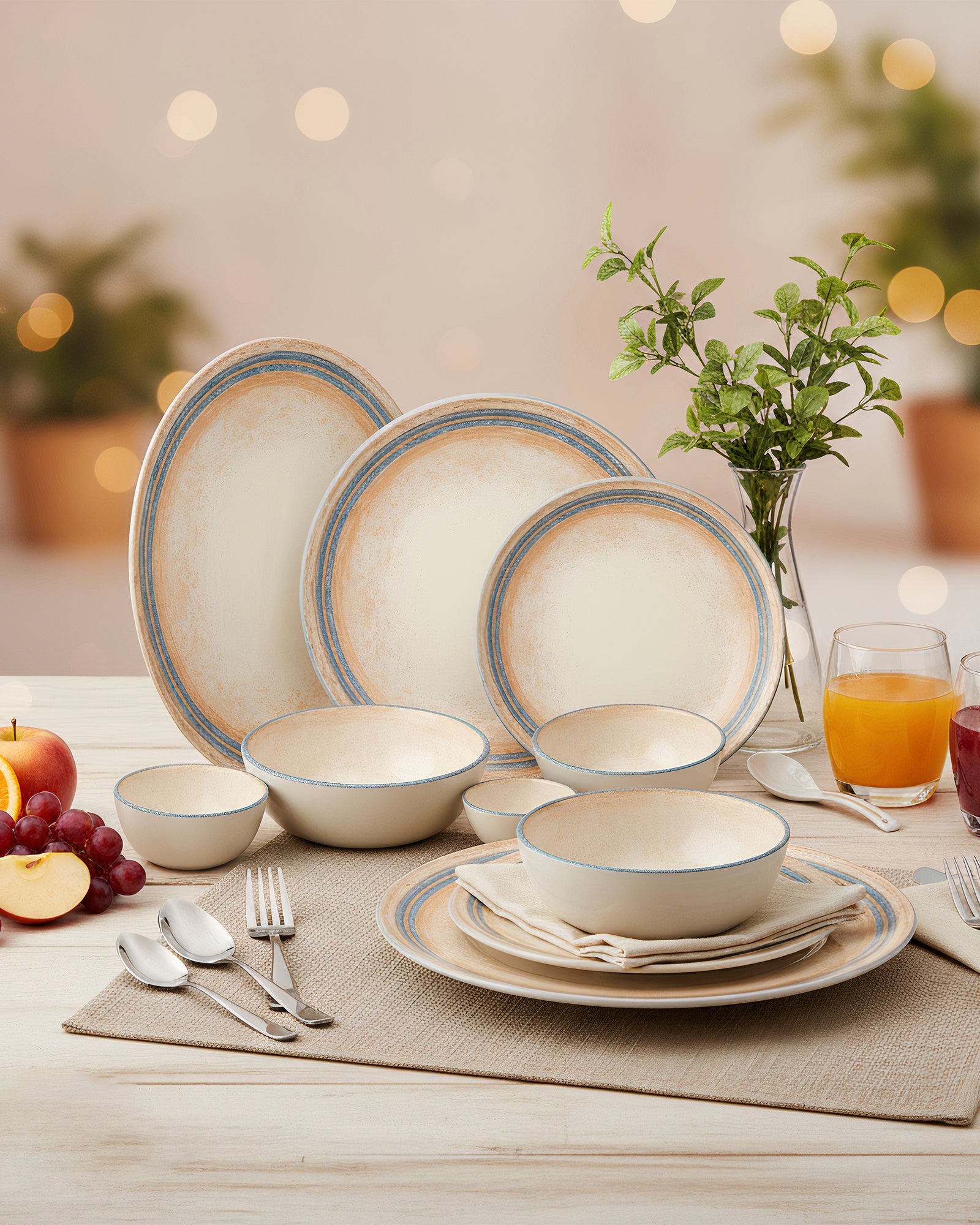 Pixel Solace Porcelain Dinnerware Set of 33 | Earth Tones