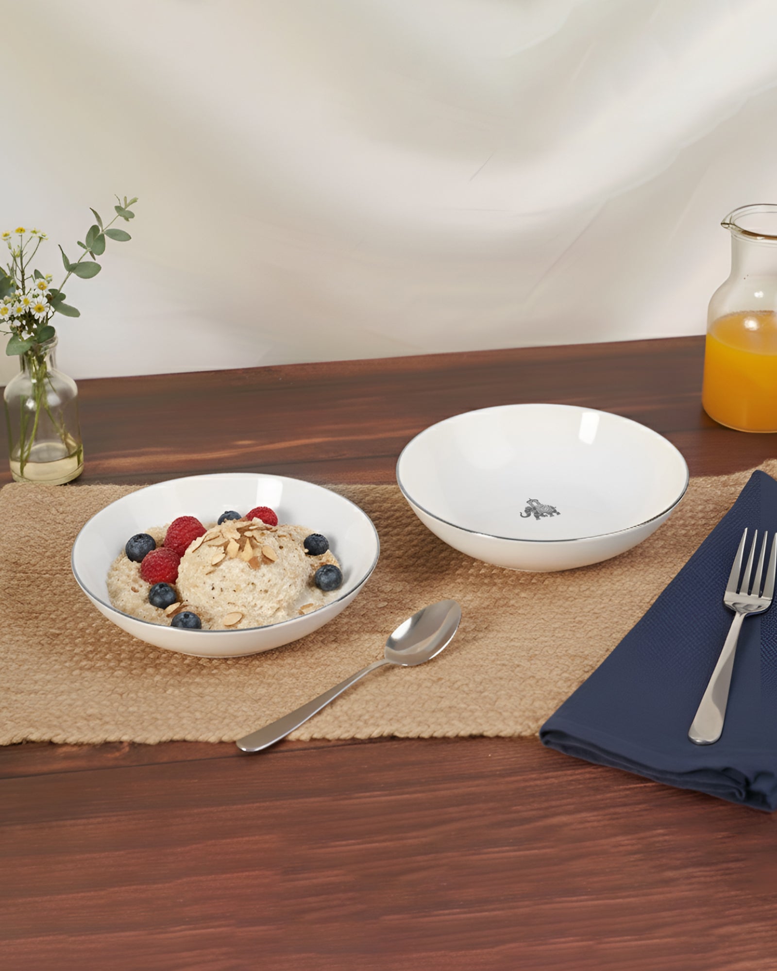 Gaj Collection Coupe Deep Plate – Set of 2 (18cm) | Porcelain with Platinum Rim