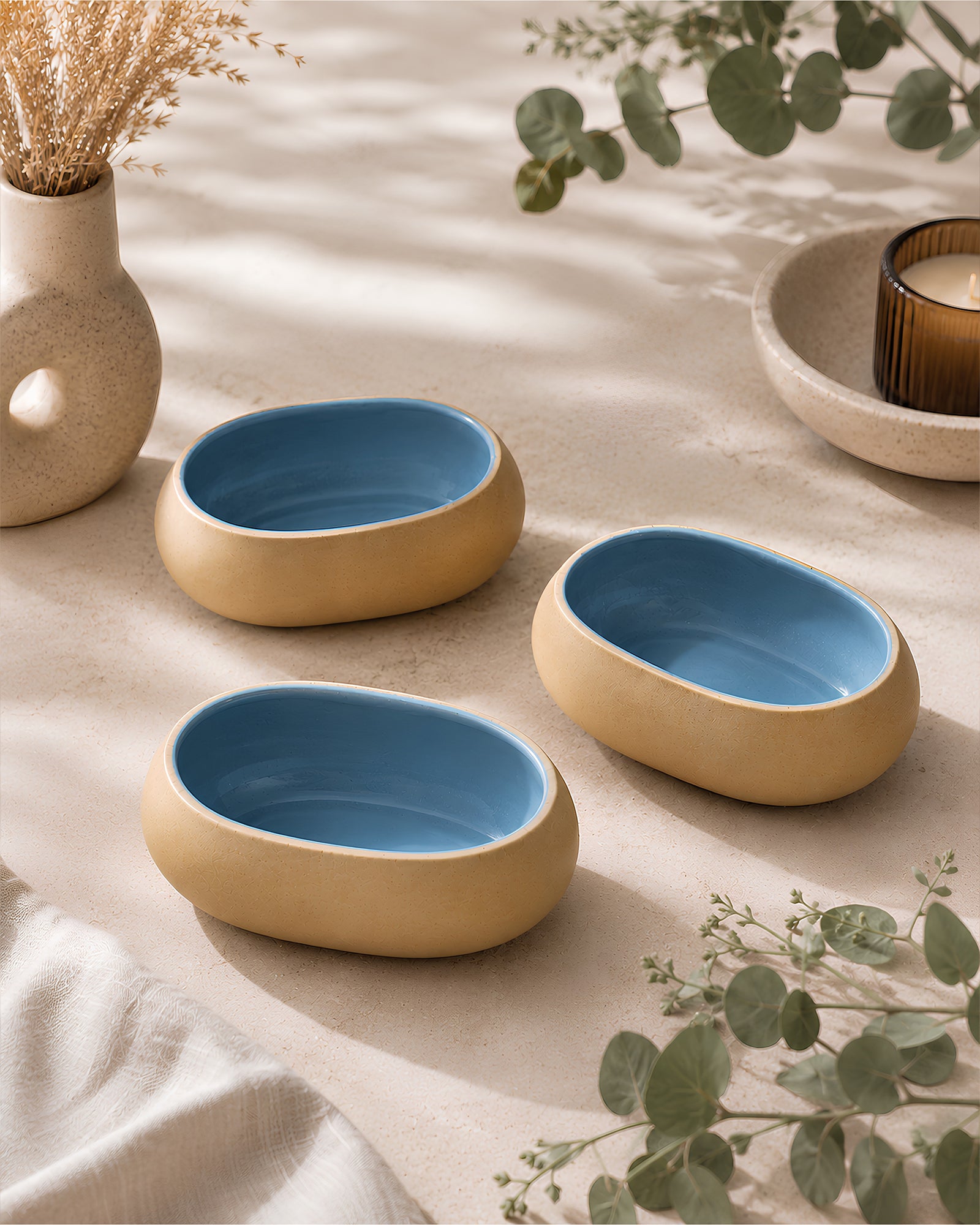 Earthen Soul Oval Set | 3 Oval Bowls | Earth Porcelain