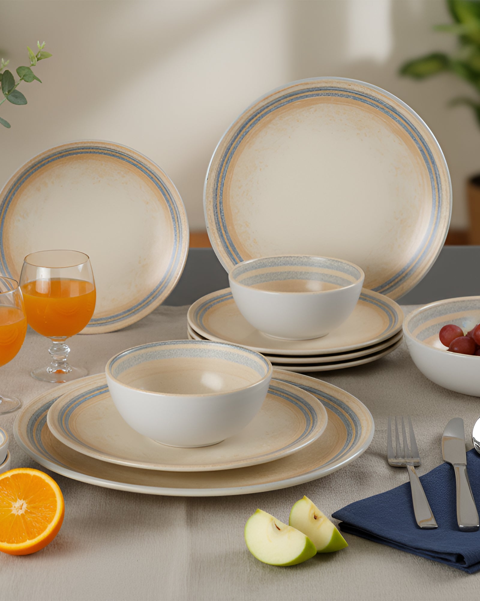 Pixel Solace Porcelain Dinnerware Set of 33 | Earth Tones