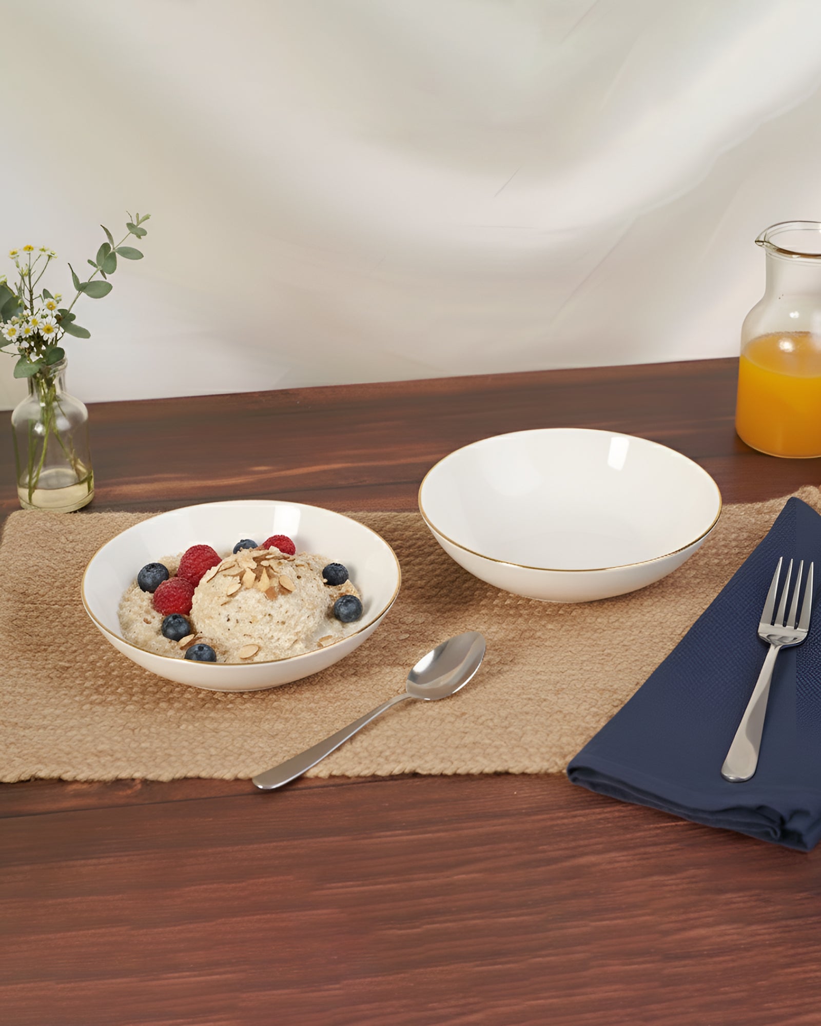 Pristine Collection Coupe Deep Plate – Set of 2 (18 cm) | Porcelain with Gold Rim