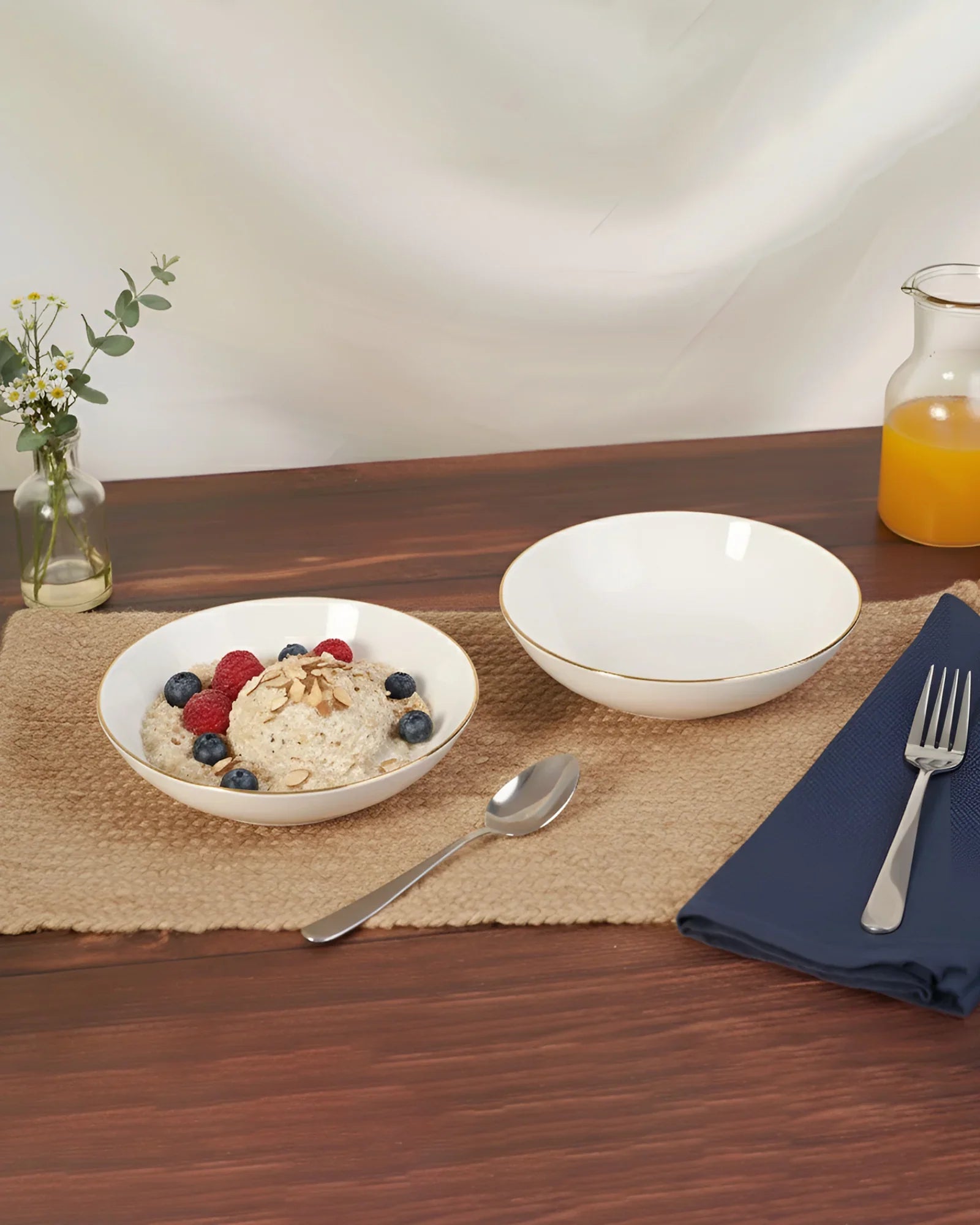 Pristine Collection Coupe Deep Plate – Set of 2 (18 cm) | Porcelain with Gold Rim