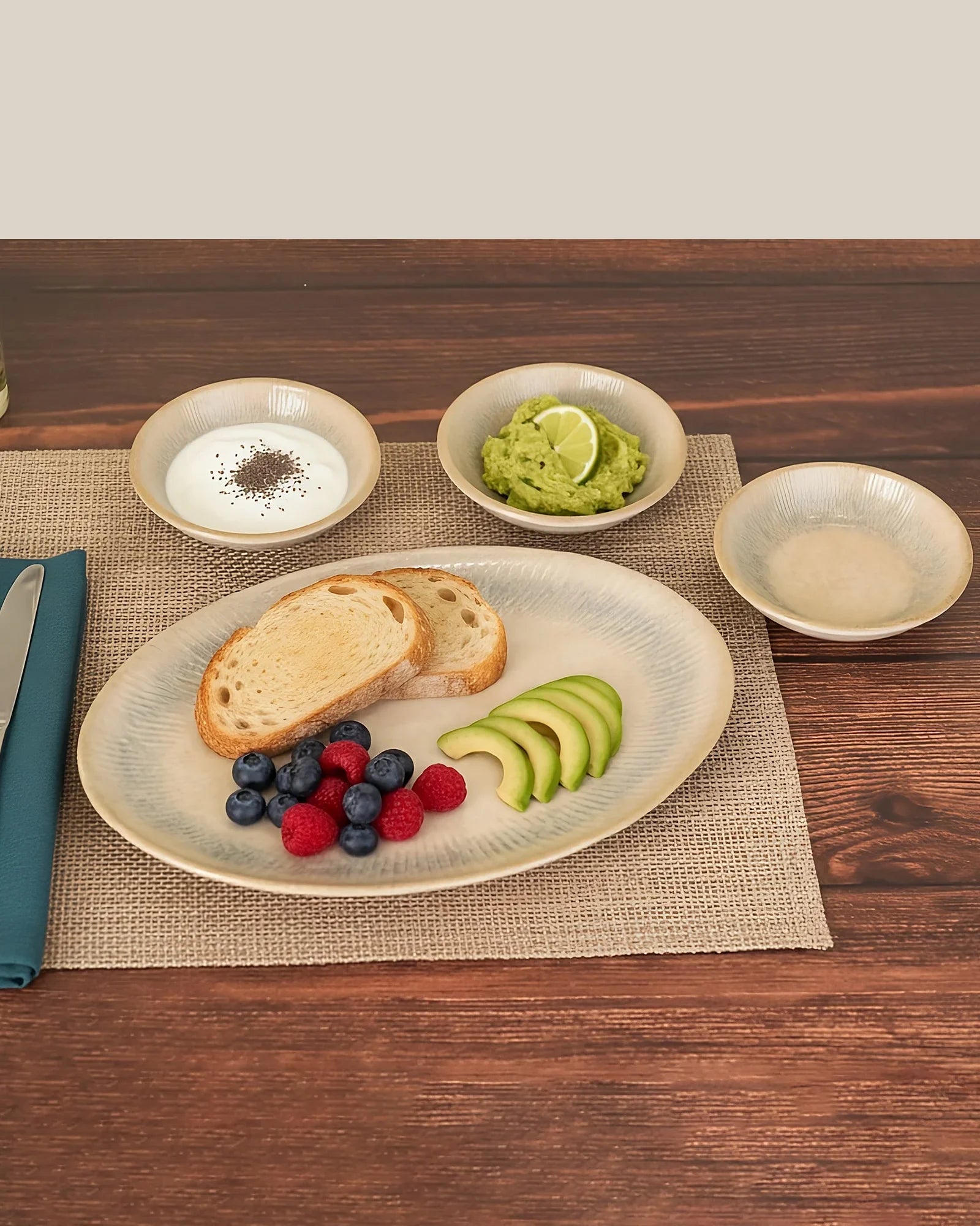 Pixel Collection Trio Bowls with Oval Platter – 4 Pc Premium Porcelain Serving Set