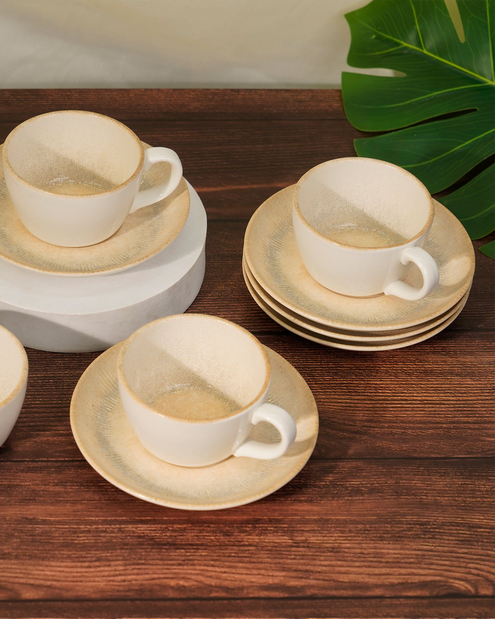 Pixel Collection Cookie Delight Brew Set – 12 Pc Porcelain Tea Cup & Saucer Set (200ml) | Elegant Tea Time Collection || NEBULA
