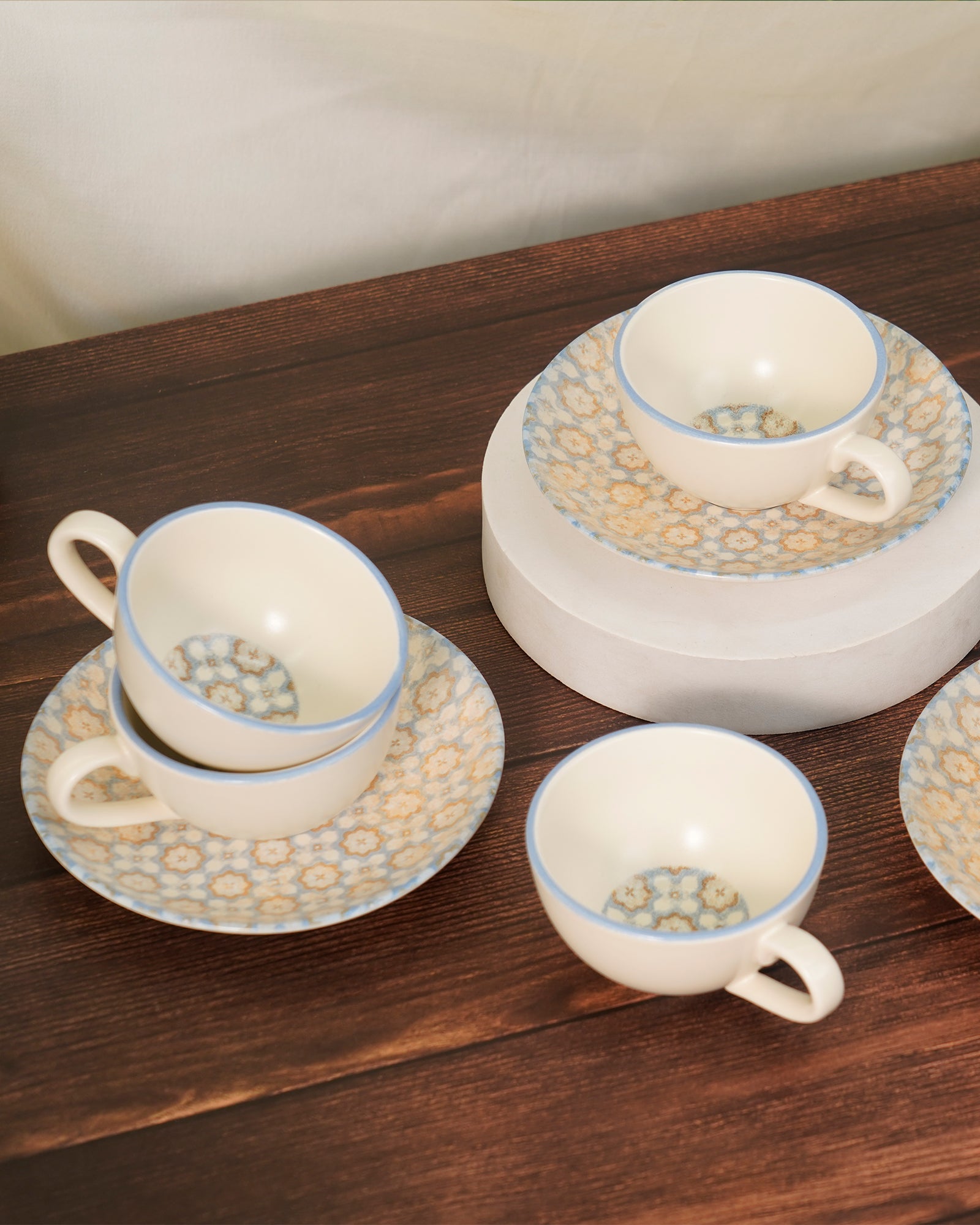 Pixel Collection Cookie Delight Brew Set – 12 Pc Porcelain Tea Cup & Saucer Set (200ml) | Elegant Tea Time Collection || Svara