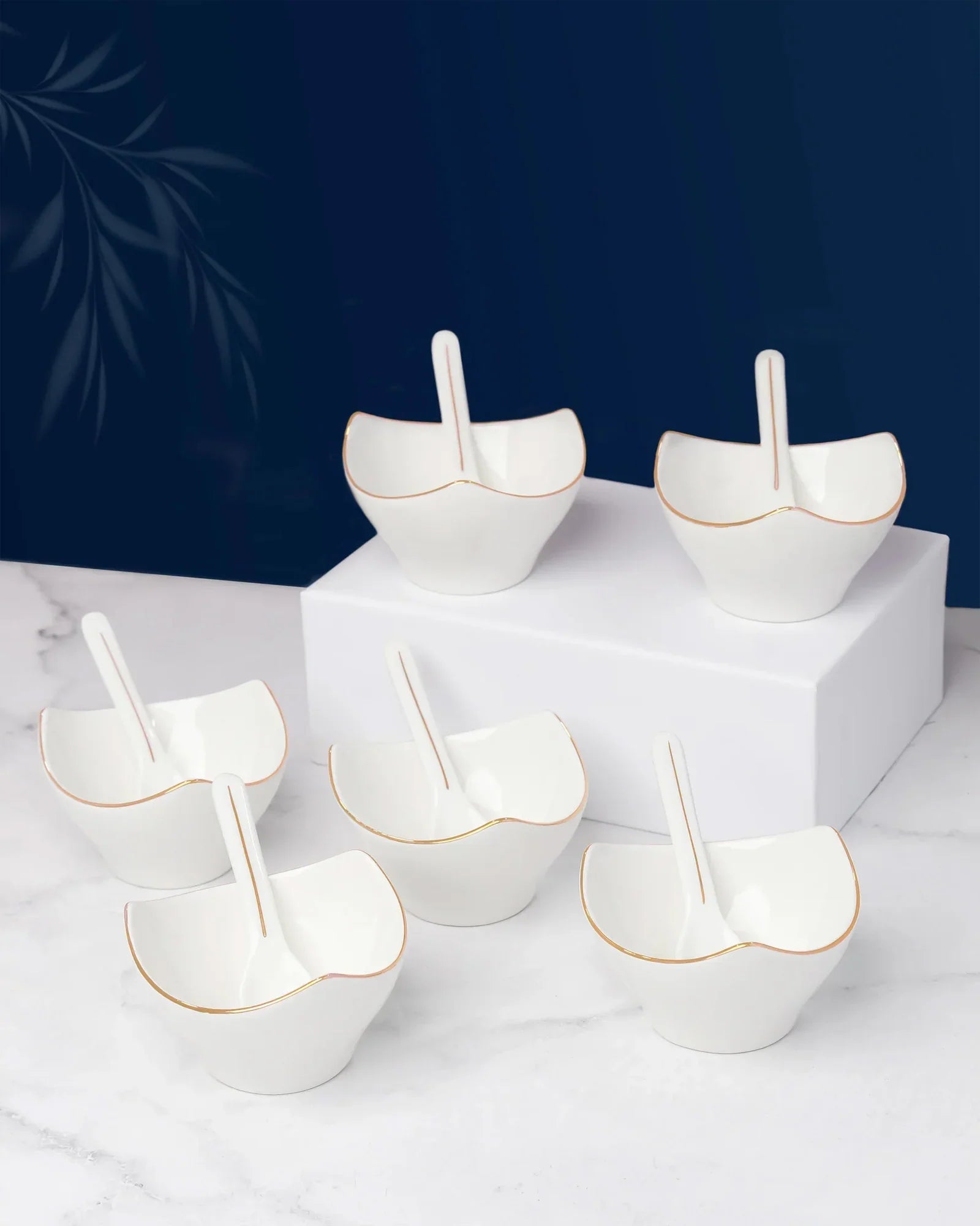 Bloom Vegas White Dessert Plate Set – Premium Glossy Fine Porcelain Serveware (Set of 6) - Vola Global