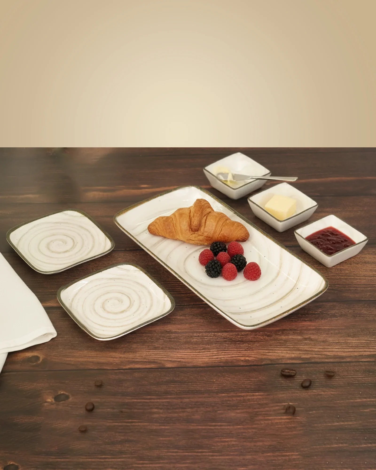 Pixel Collection Rectangle Charm with Dip Bowls – 6 Pc Porcelain Serving Set