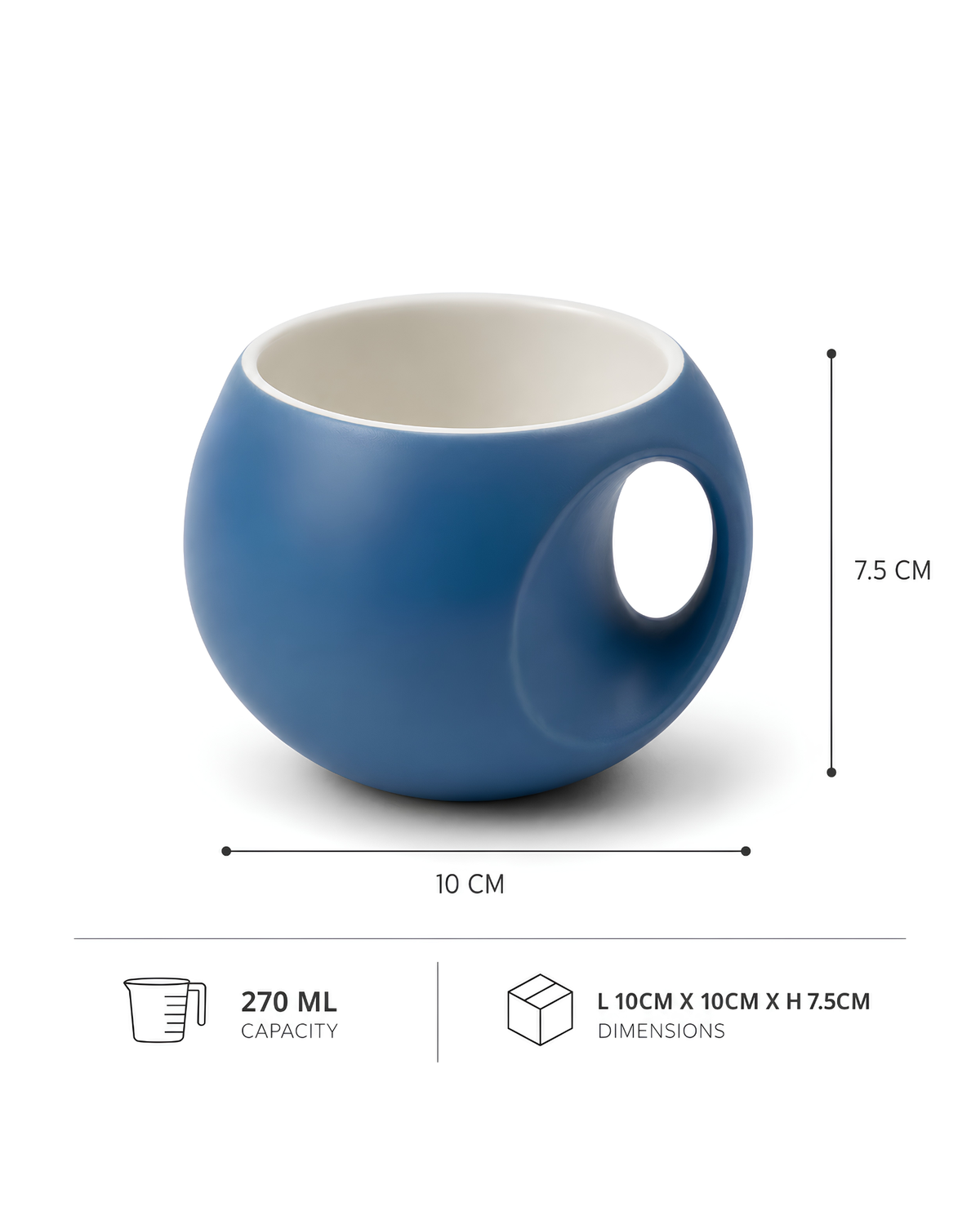 Deep Sky Blue Orb Mug - round fine porcelain coffee mug with comfort grip handle