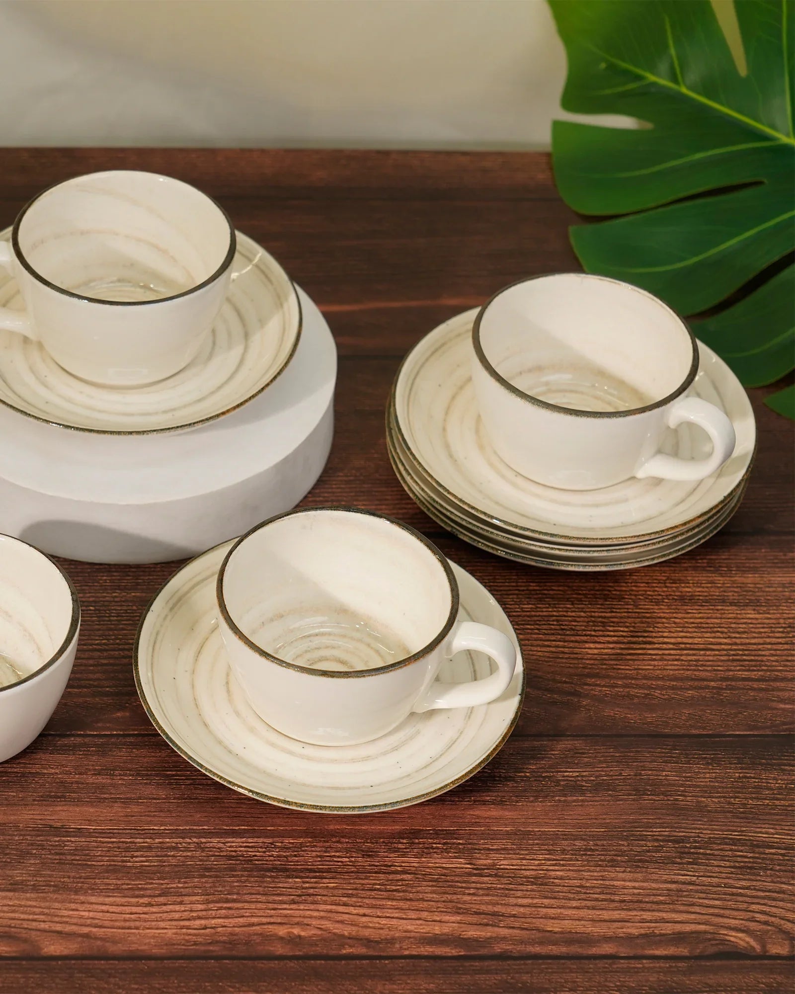 Pixel Collection Cookie Delight Brew Set – 12 Pc Porcelain Tea Cup & Saucer Set (200ml) | Elegant Tea Time Collection || SOVA