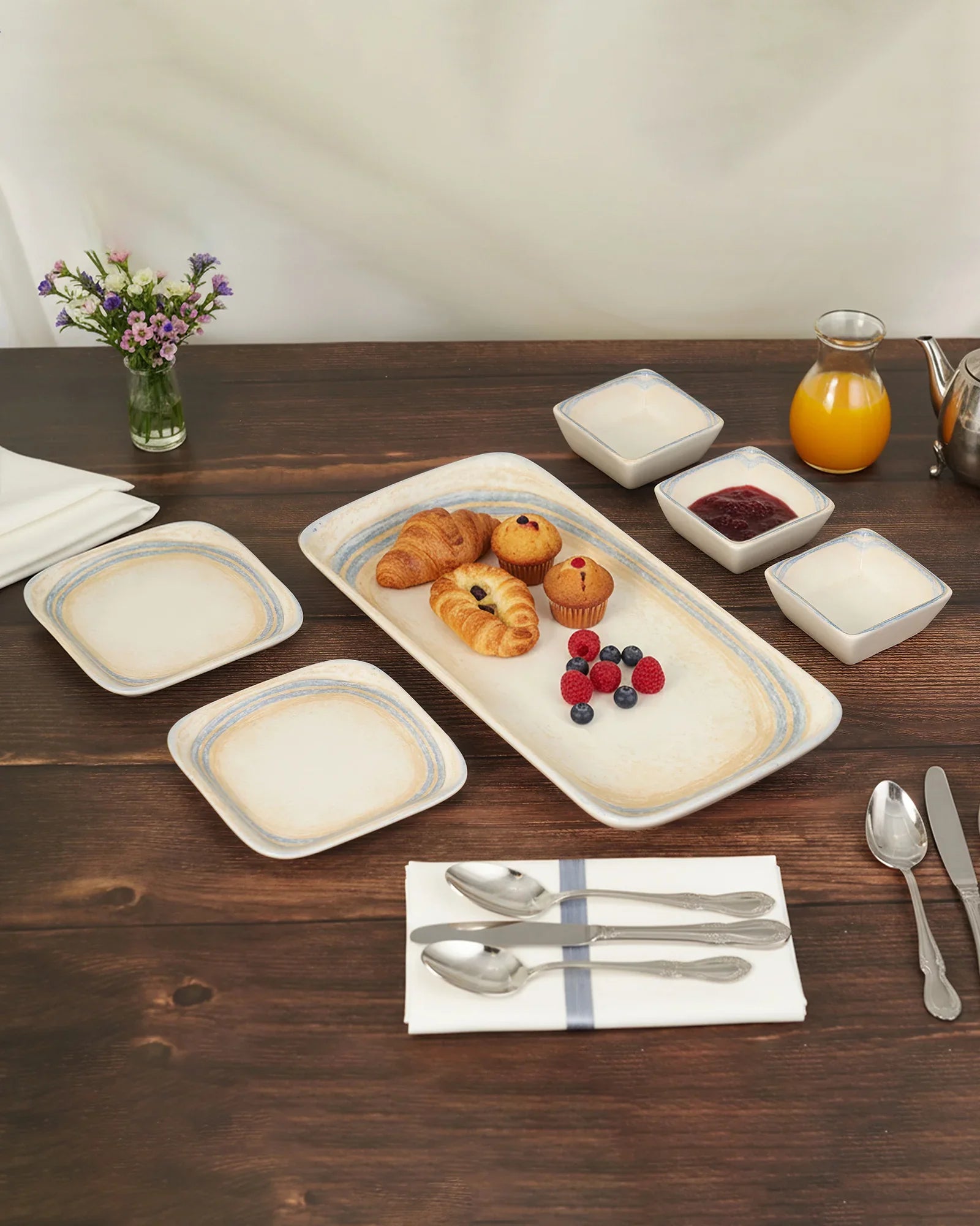 Pixel Collection Rectangle Charm with Dip Bowls – 6 Pc Porcelain Serving Set