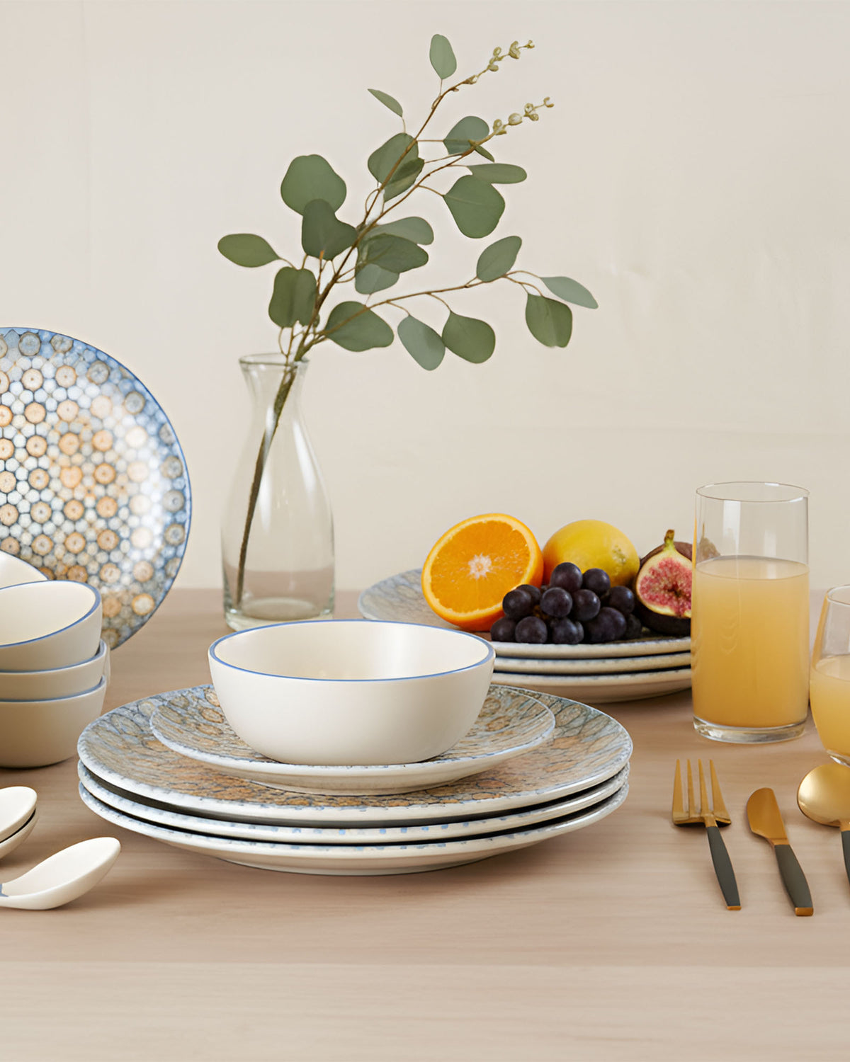 Pixel Svara Porcelain Dinnerware Set of 33 | Floral Mosaic