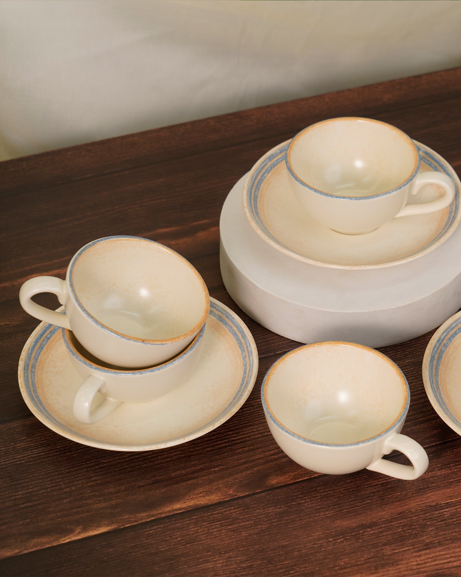 Pixel Collection Cookie Delight Brew Set – 12 Pc Porcelain Tea Cup & Saucer Set (200ml) | Elegant Tea Time Collection || Solace