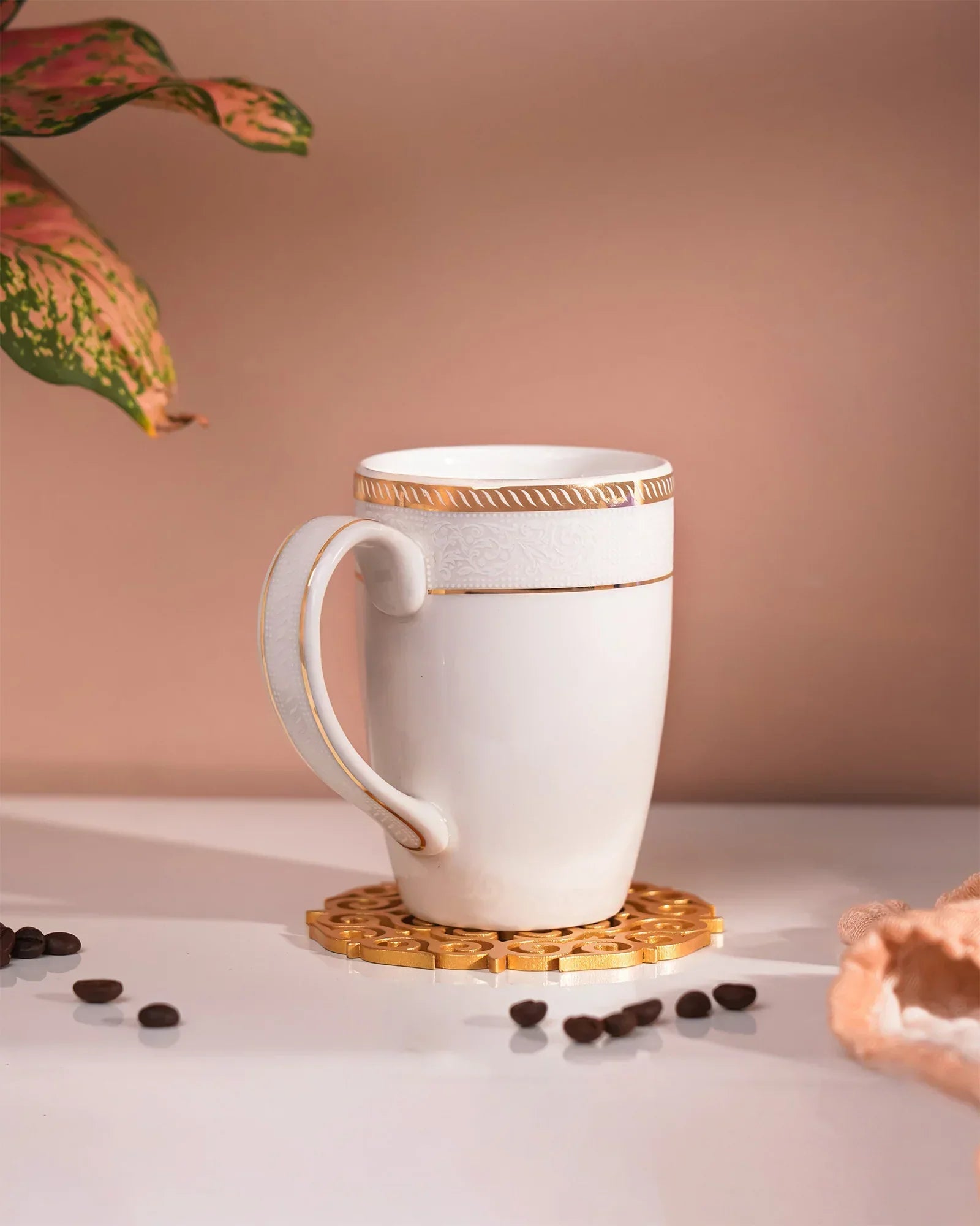 Stellar Collection Fine Porcelain Scroll Mug Set of 2 – Artistic Scroll Pattern for Tea & Coffee - Vola Global