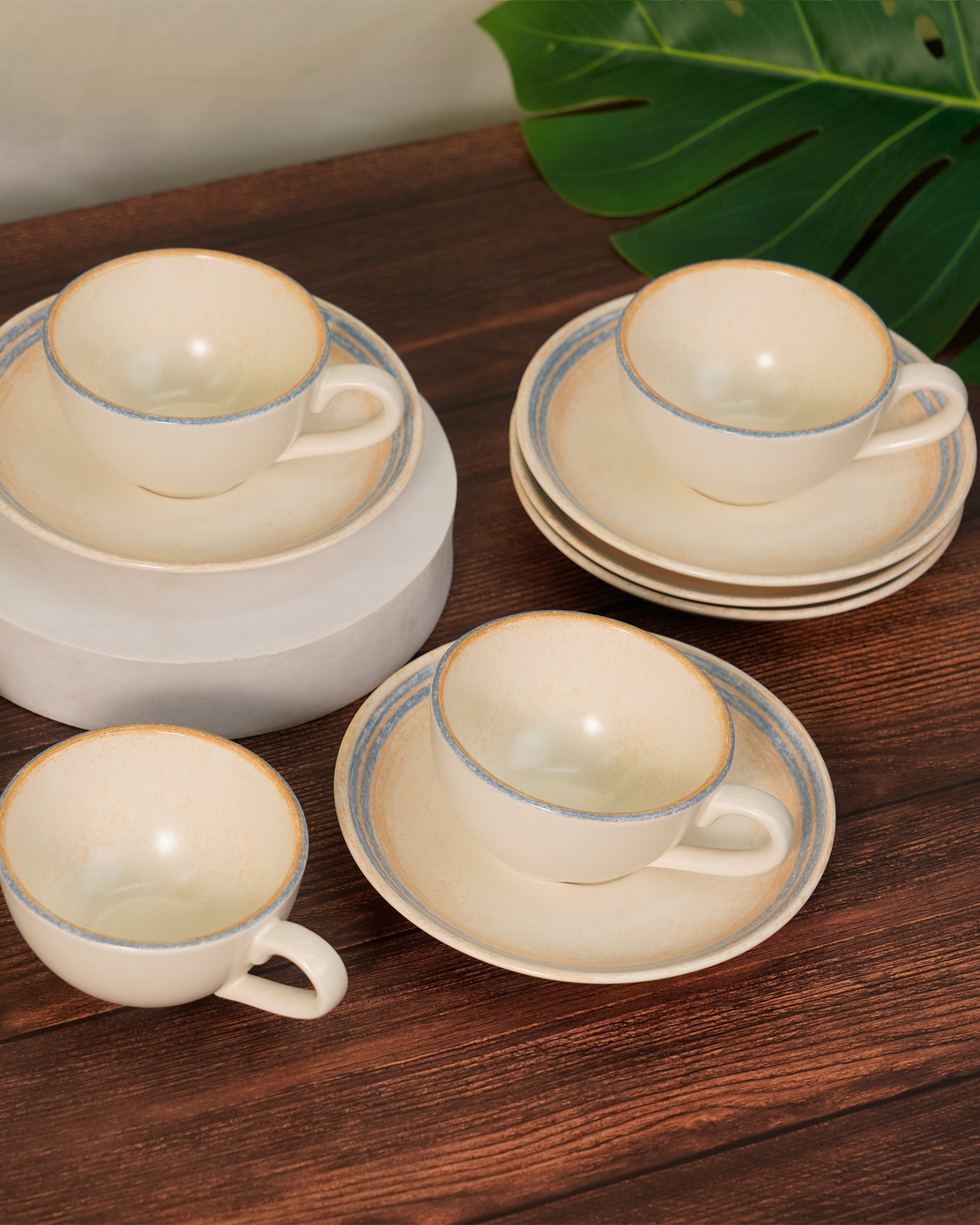 Pixel Collection Cookie Delight Brew Set – 12 Pc Porcelain Tea Cup & Saucer Set (200ml) | Elegant Tea Time Collection || Solace
