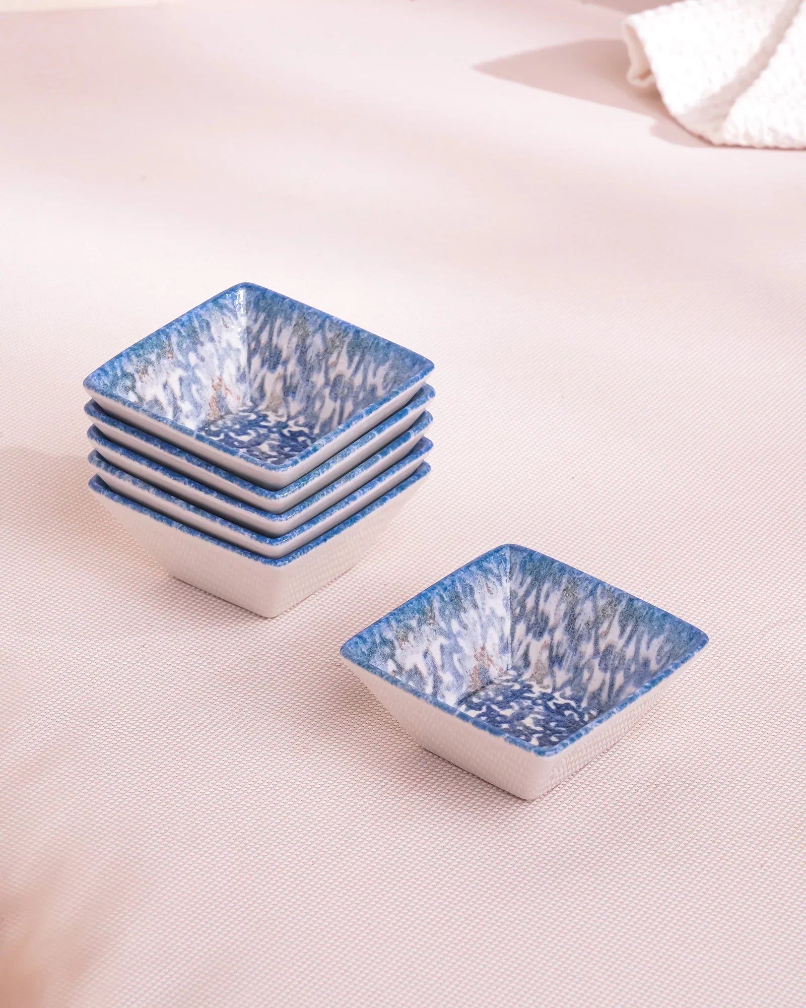 Pixel Edge Bowl Set of 6 – Elegant Fine Porcelain Bowls for Snacks - Vola Global