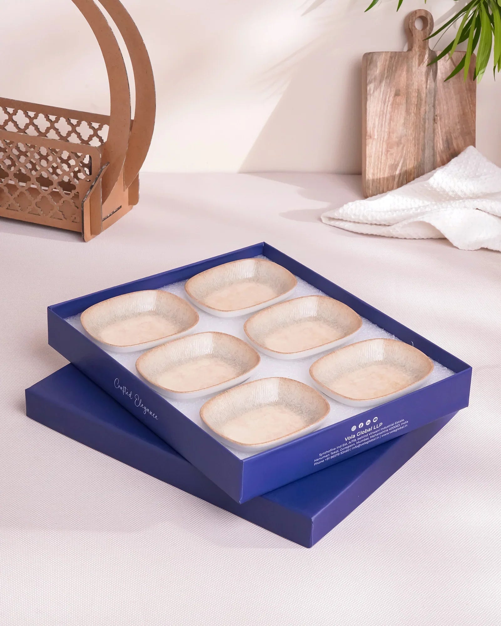 Pixel Rectangle Bowl Set of 6 – 12 cm Elegant Fine Porcelain Snack & Dip Bowls - Vola Global