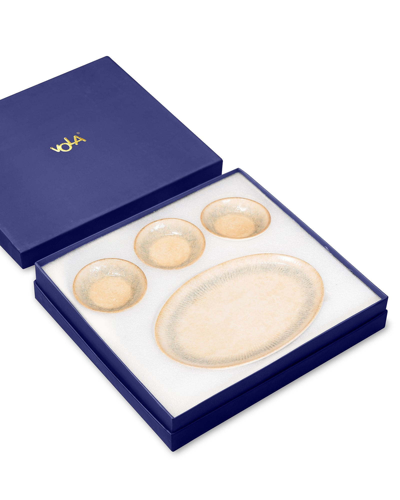 Pixel Collection Trio Bowls with Oval Platter – 4 Pc Premium Porcelain Serving Set