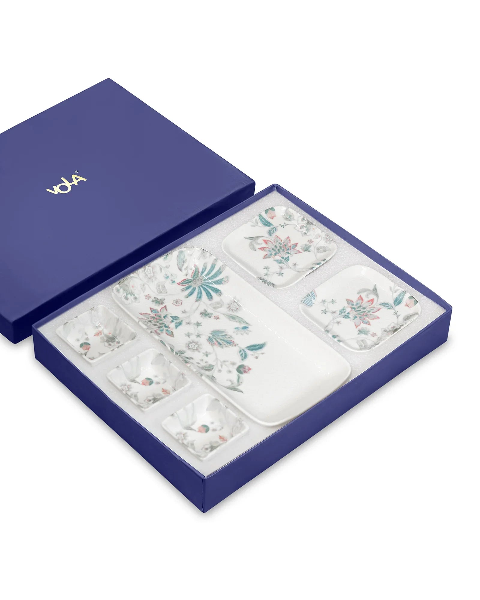 Pixel Collection Rectangle Charm with Dip Bowls – 6 Pc Porcelain Serving Set