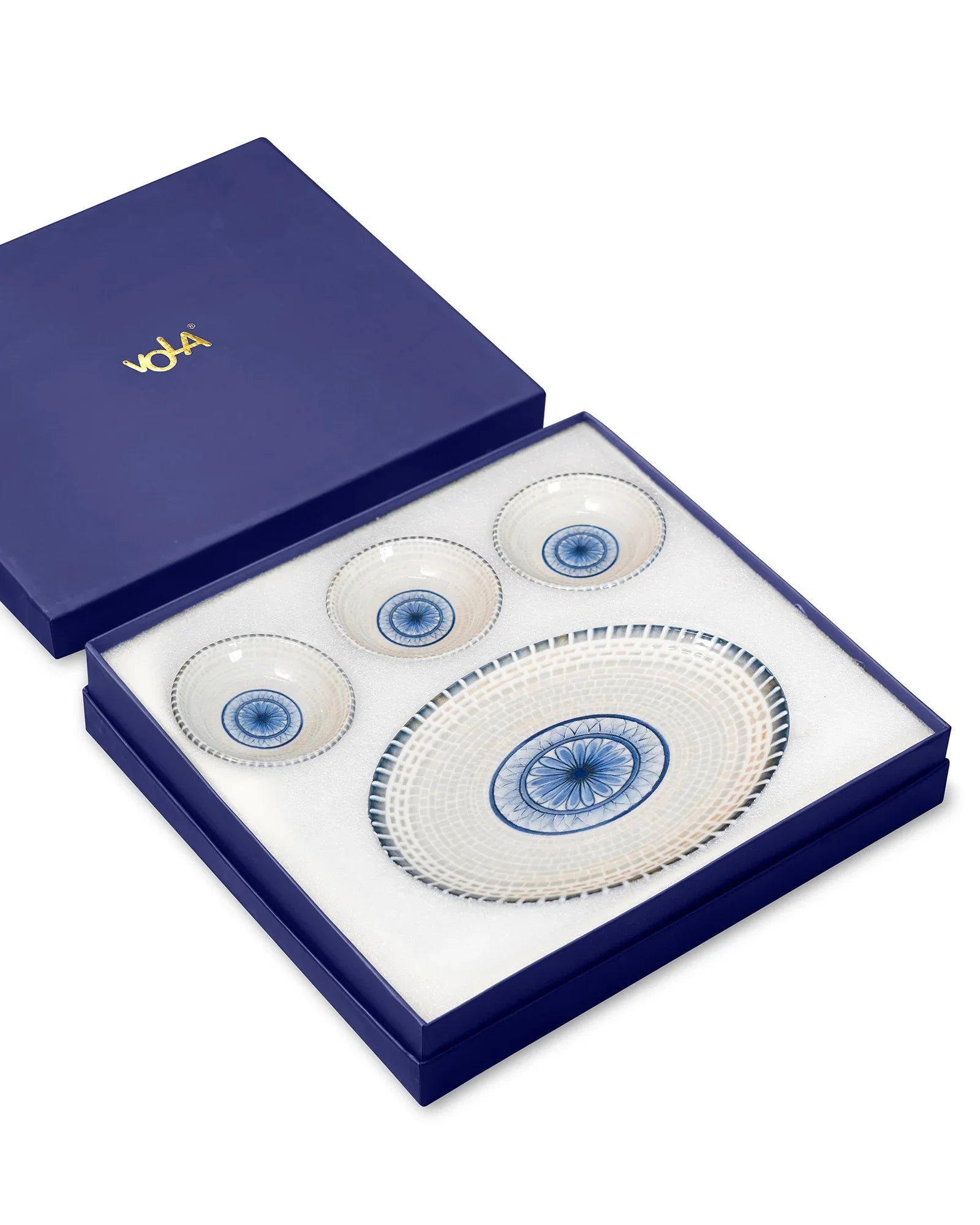 Pixel Collection Trio Bowls with Oval Platter – 4 Pc Premium Porcelain Serving Set