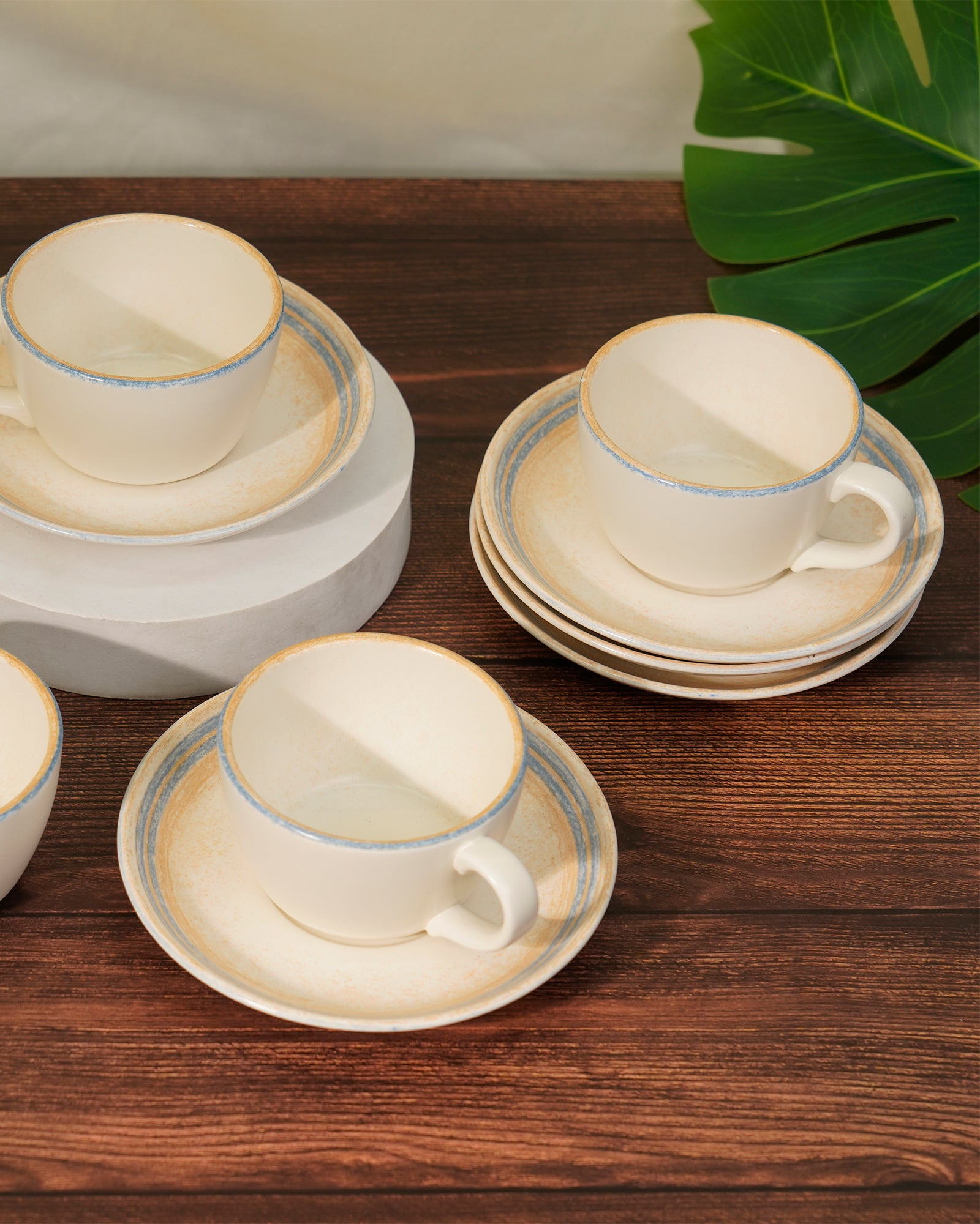 Pixel Collection Cookie Delight Brew Set – 12 Pc Porcelain Tea Cup & Saucer Set (200ml) | Elegant Tea Time Collection || SOLACE
