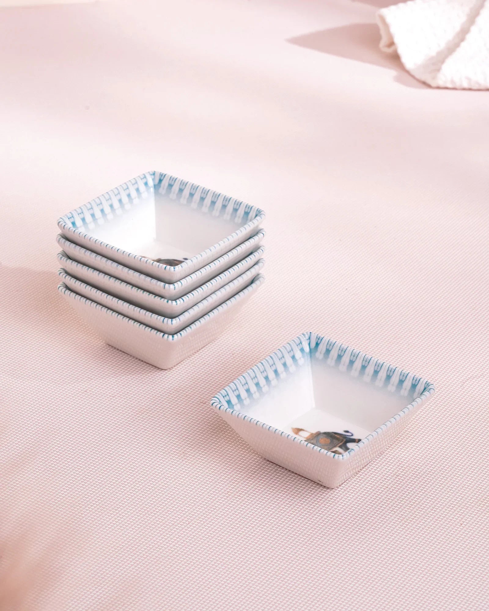 Pixel Edge Bowl Set of 6 – Elegant Fine Porcelain Bowls for Snacks - Vola Global