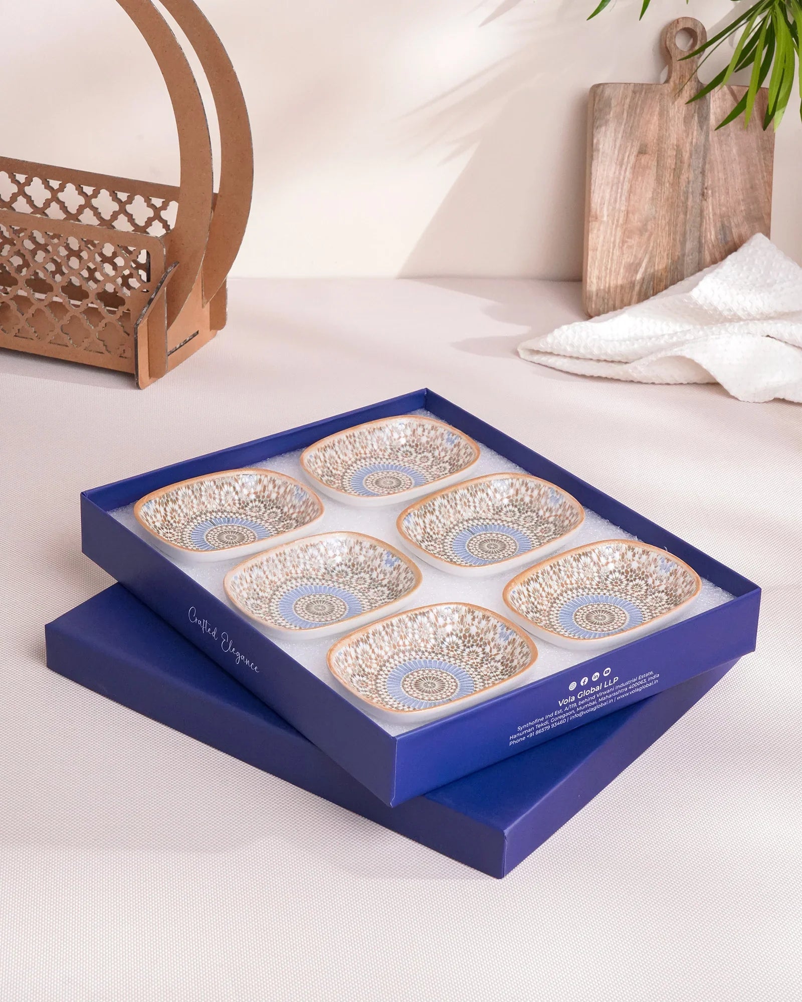 Pixel Rectangle Bowl Set of 6 – 12 cm Elegant Fine Porcelain Snack & Dip Bowls - Vola Global