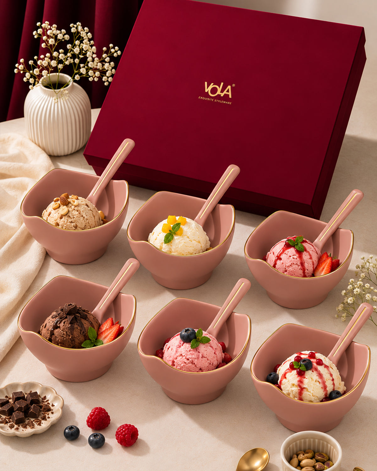 Bloom Vegas Fine Porcelain Dessert Set with Gold Detailing - Set of 6