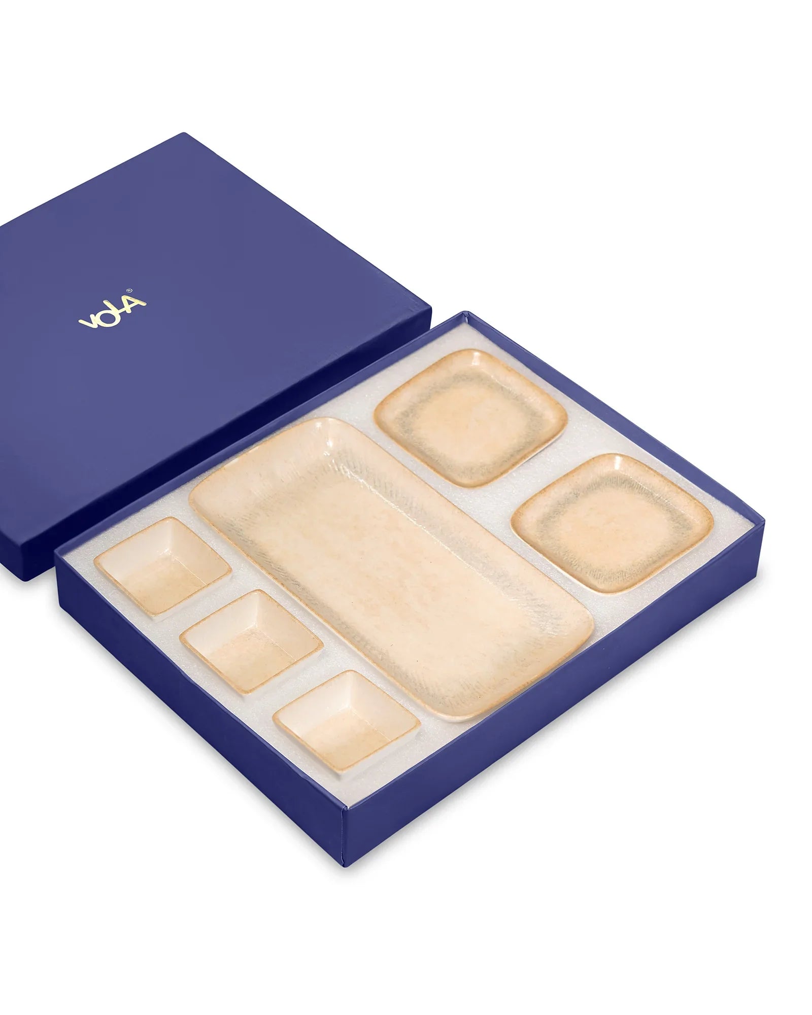 Pixel Collection Rectangle Charm with Dip Bowls – 6 Pc Porcelain Serving Set