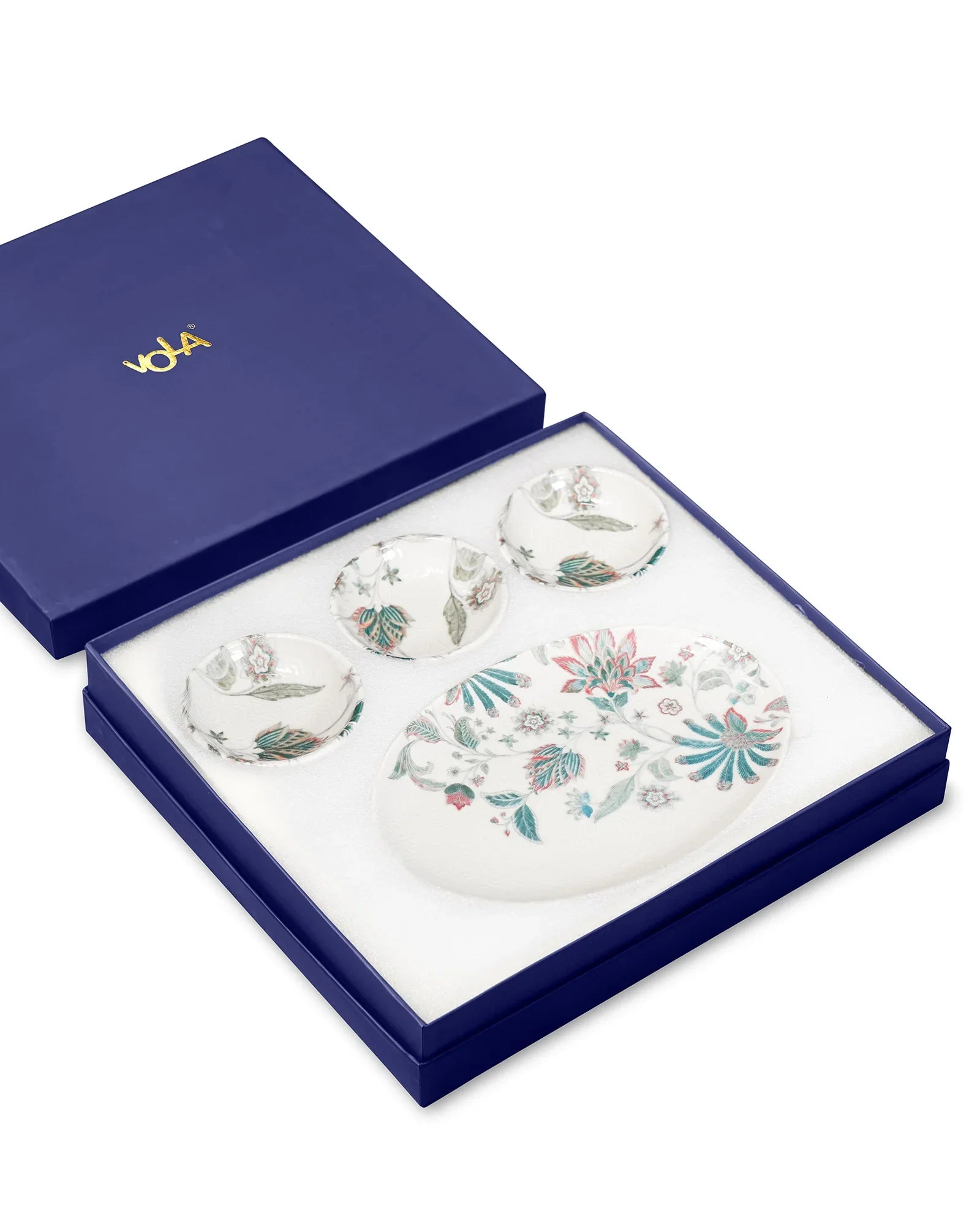 Pixel Collection Trio Bowls with Oval Platter – 4 Pc Premium Porcelain Serving Set