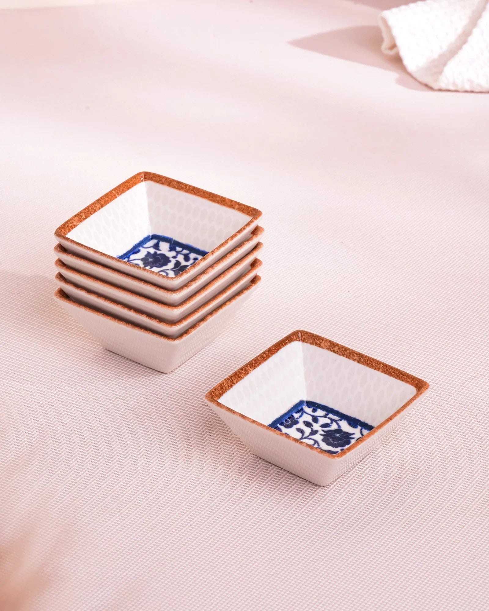 Pixel Edge Bowl Set of 6 – Elegant Fine Porcelain Bowls for Snacks - Vola Global