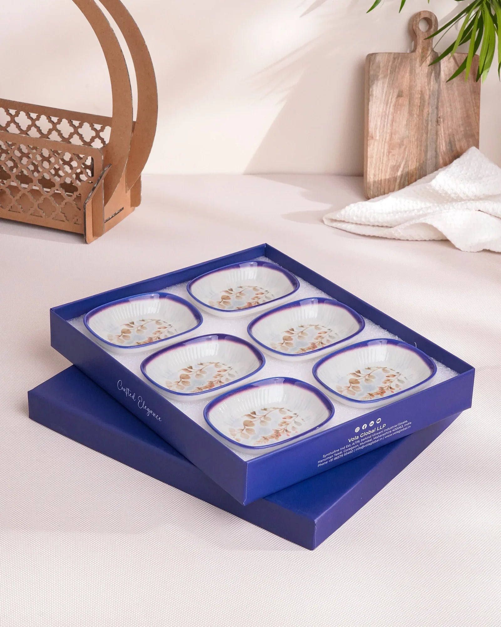 Pixel Rectangle Bowl Set of 6 – 12 cm Elegant Fine Porcelain Snack & Dip Bowls - Vola Global