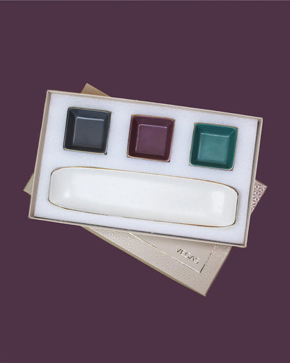 Pebble Grey; Lavender Herb; Viridian Green || Bloom Vegas Soirée Combo Set of 4 - Elevate Your Gathering with Culinary Elegance