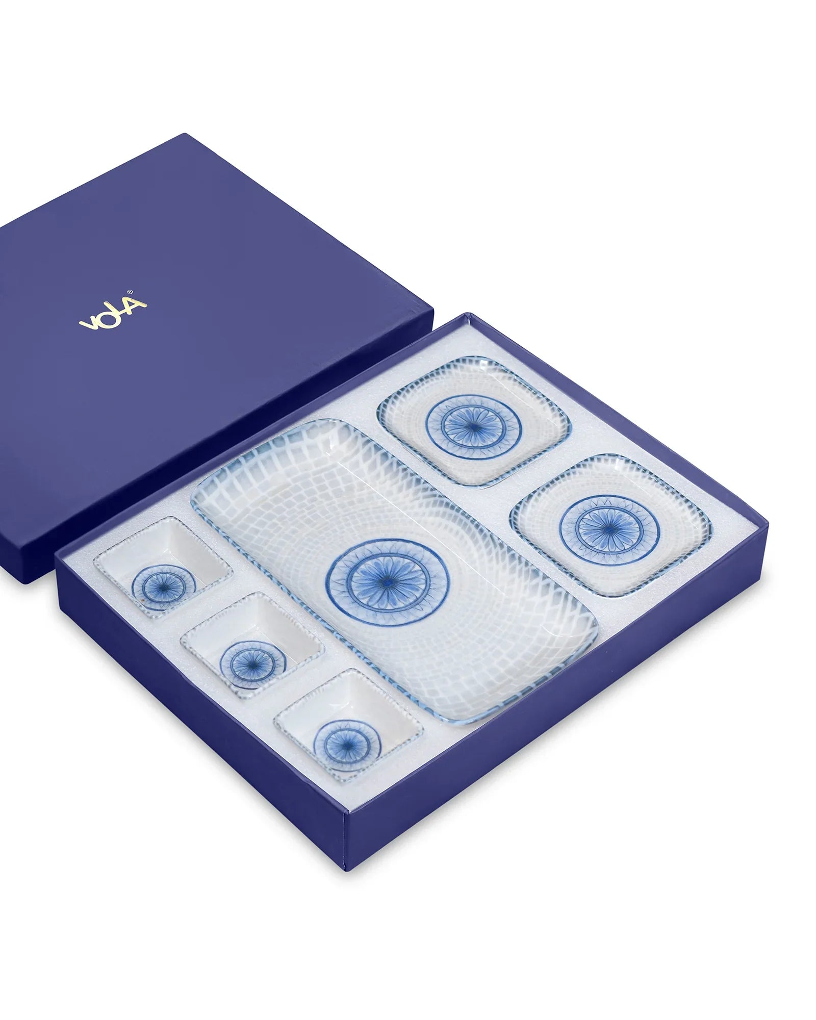 Pixel Collection Rectangle Charm with Dip Bowls – 6 Pc Porcelain Serving Set