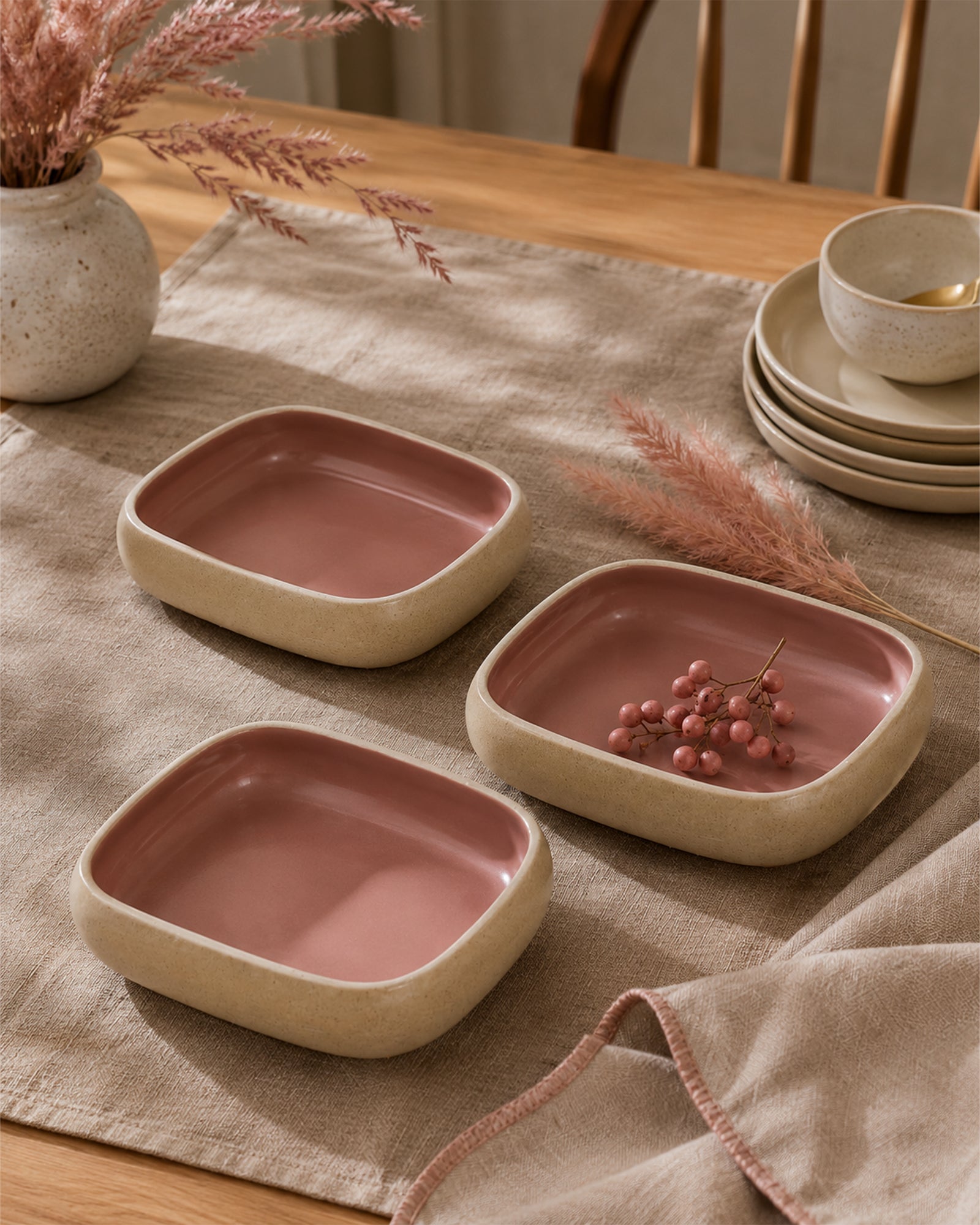 Earthen Soul Recta Set | 3 Rectangle Bowls | Earth Porcelain