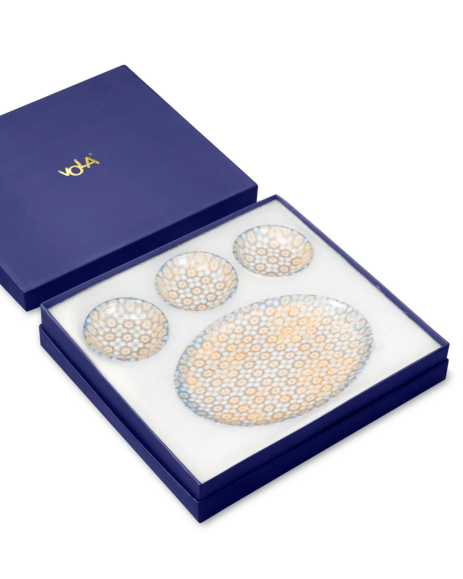 Pixel Collection Trio Bowls with Oval Platter – 4 Pc Premium Porcelain Serving Set