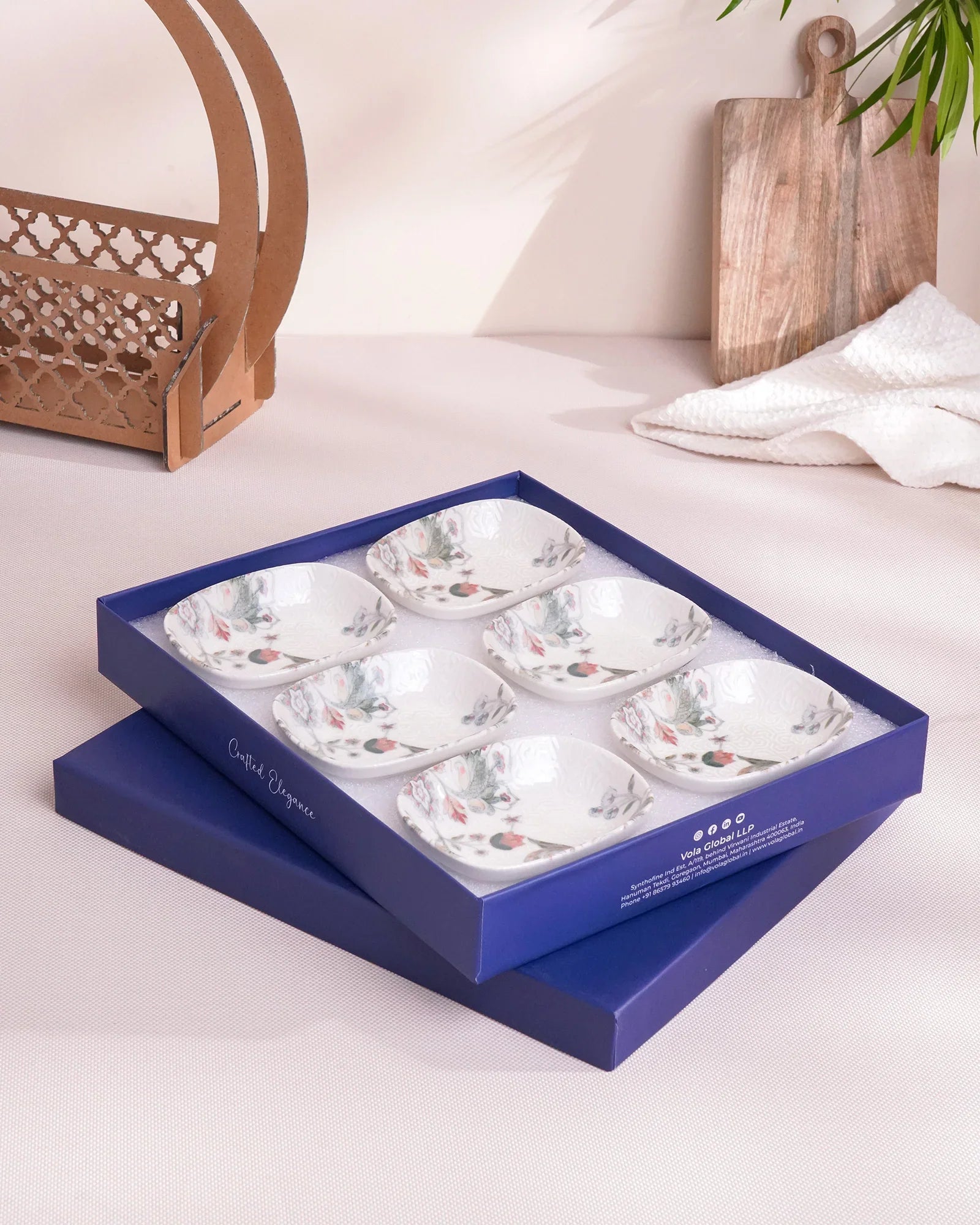 Pixel Rectangle Bowl Set of 6 – 12 cm Elegant Fine Porcelain Snack & Dip Bowls - Vola Global
