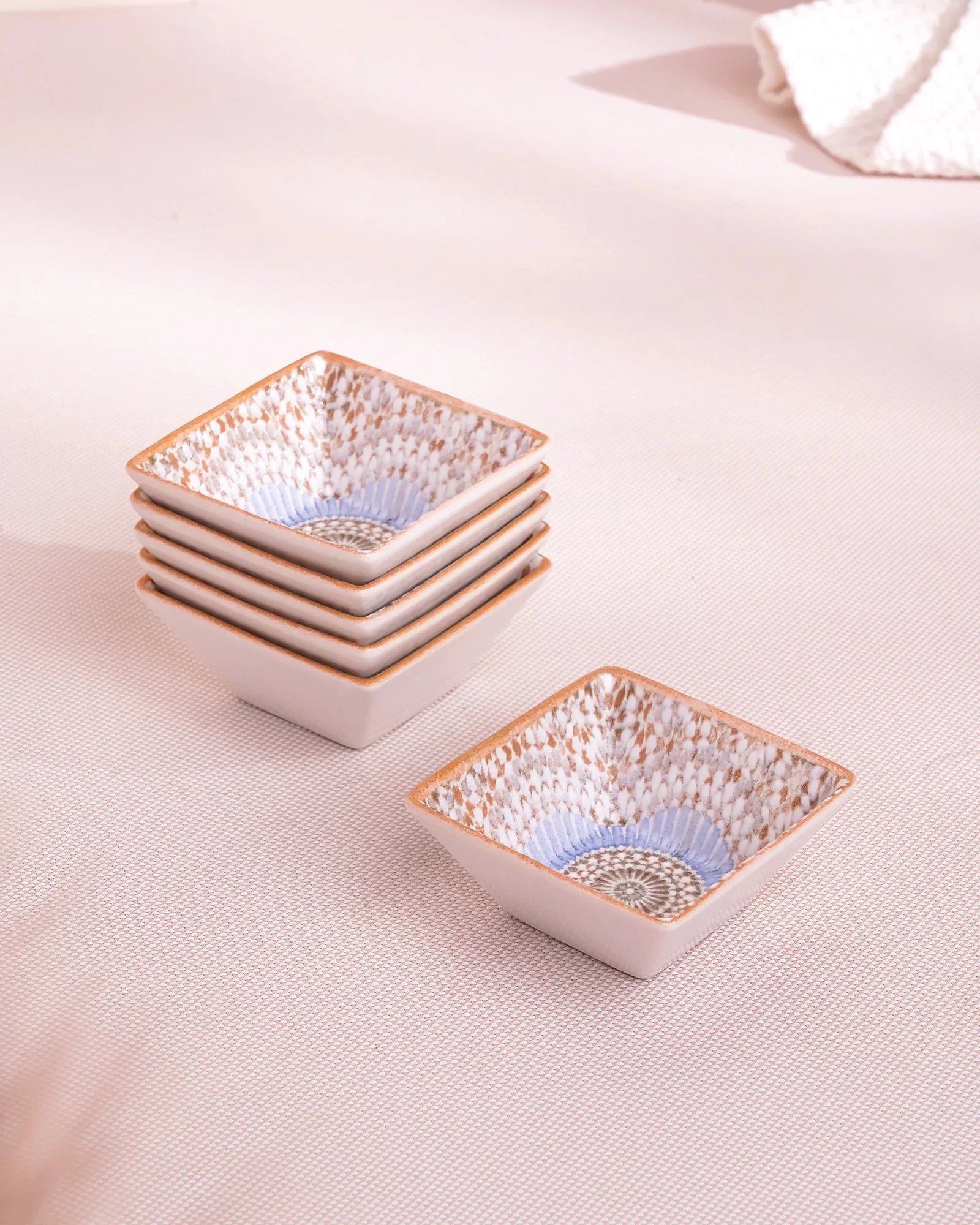 Pixel Edge Bowl Set of 6 – Elegant Fine Porcelain Bowls for Snacks - Vola Global