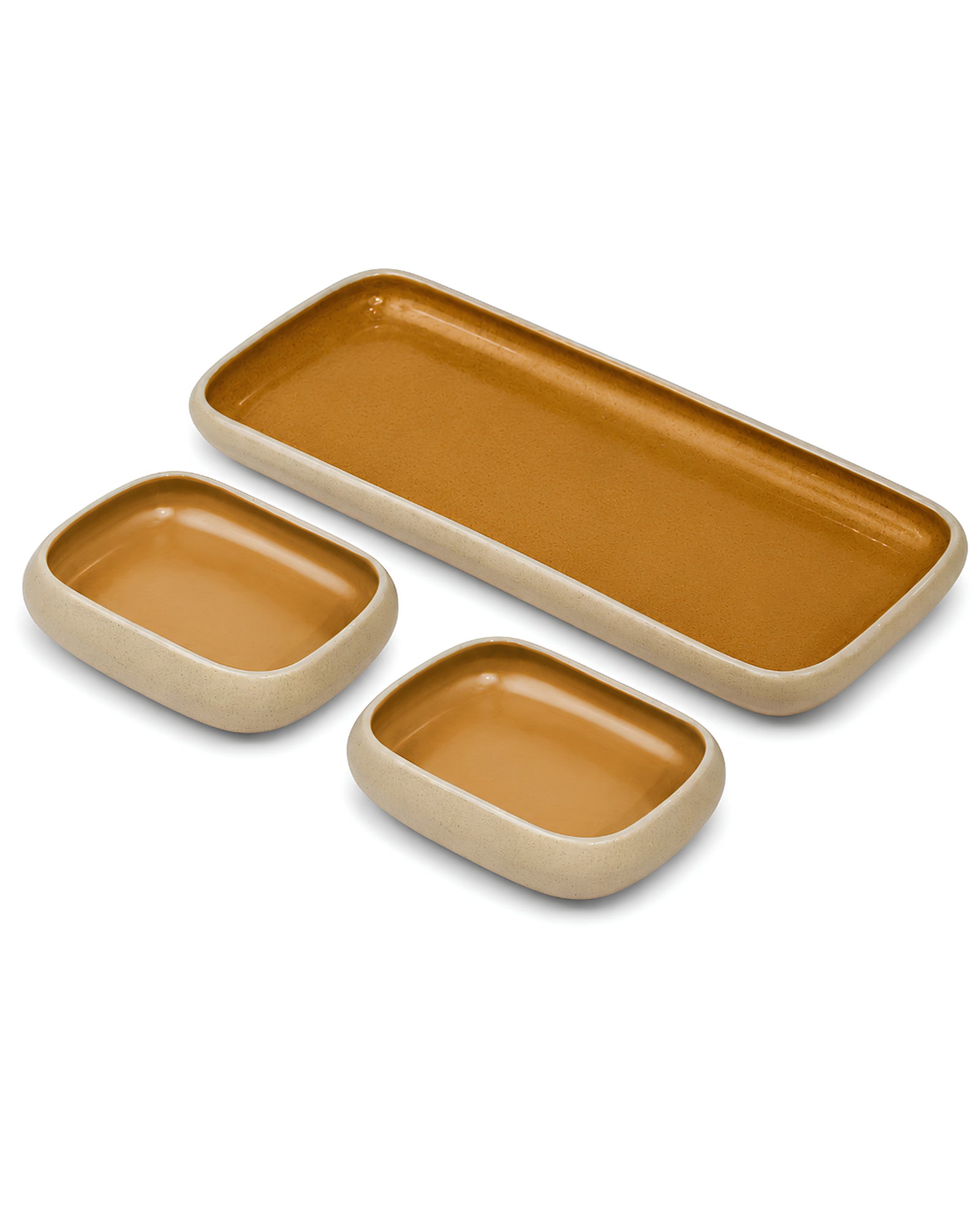 Earthen Soul Serving Trio | Rectangle Platter with 2 Rectangle Bowls | Earth Porcelain